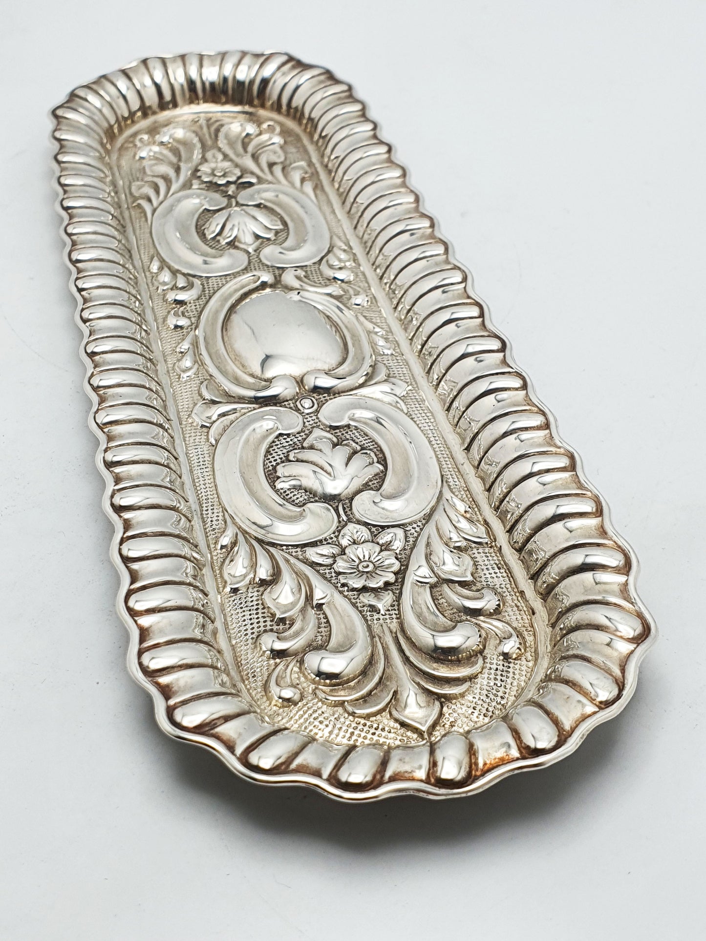 Small Antique Sterling Silver Rococo Revival Oblong Tray - 1902