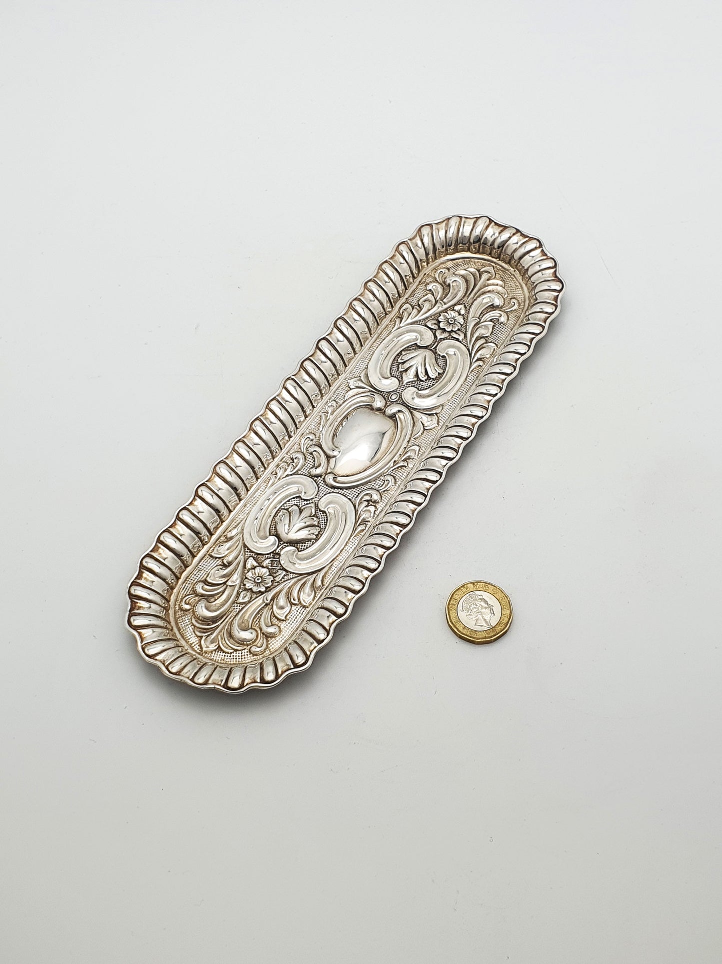 Small Antique Sterling Silver Rococo Revival Oblong Tray - 1902