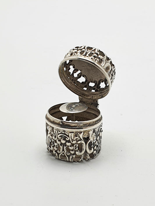 Lovely Antique Sterling Silver Cotton Holder with Pierced Floral Scrollwork – circa 1900