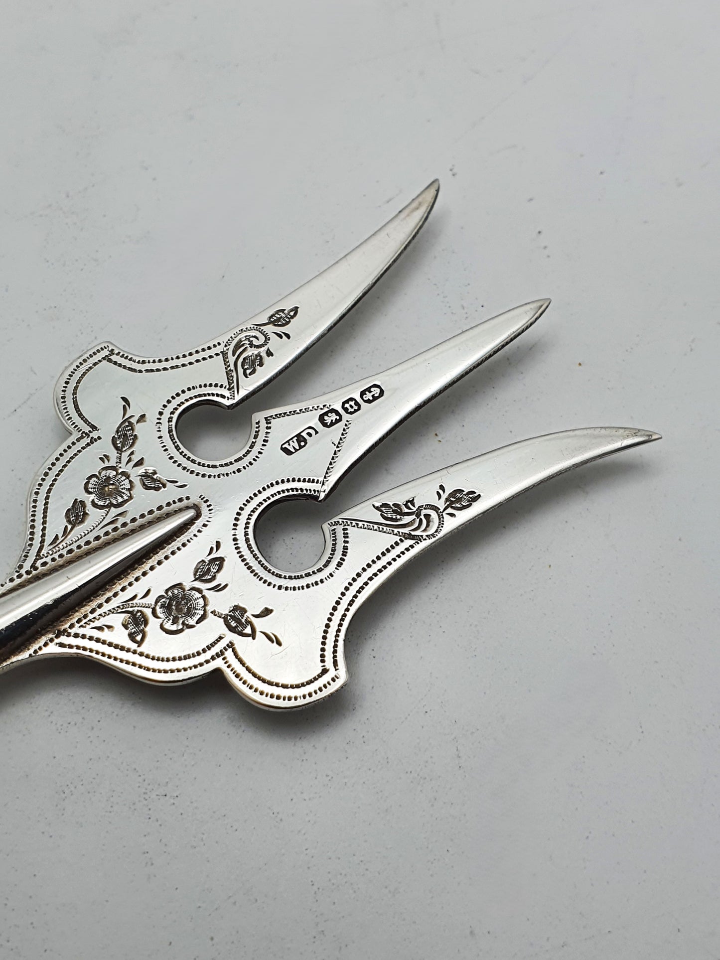 Ornate Antique Victorian Silver Serving Fork with Mother-of-Pearl Handle - 1894