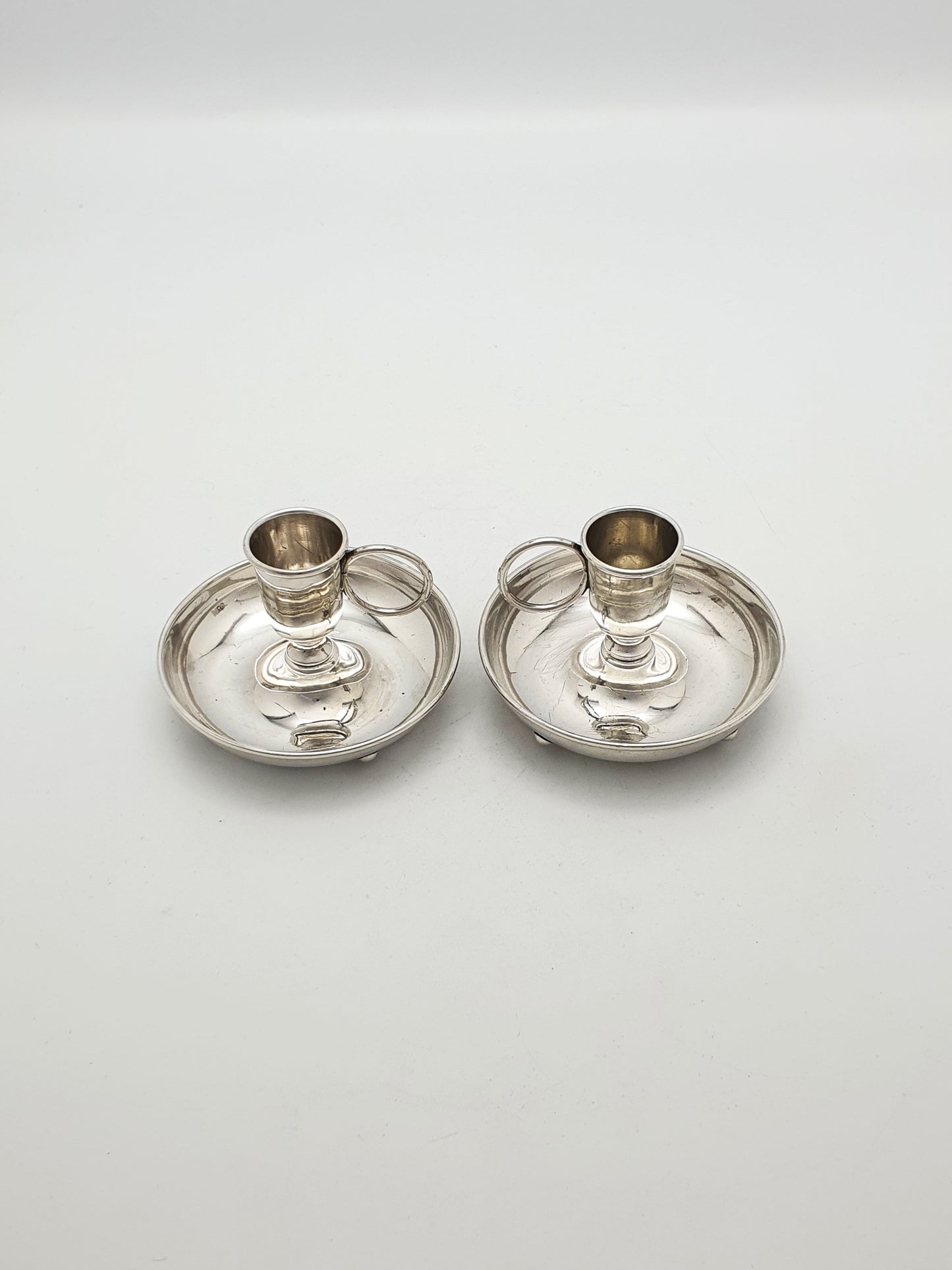 Unusual Pair of Antique Sterling Silver Travel Chambersticks – circa 1890