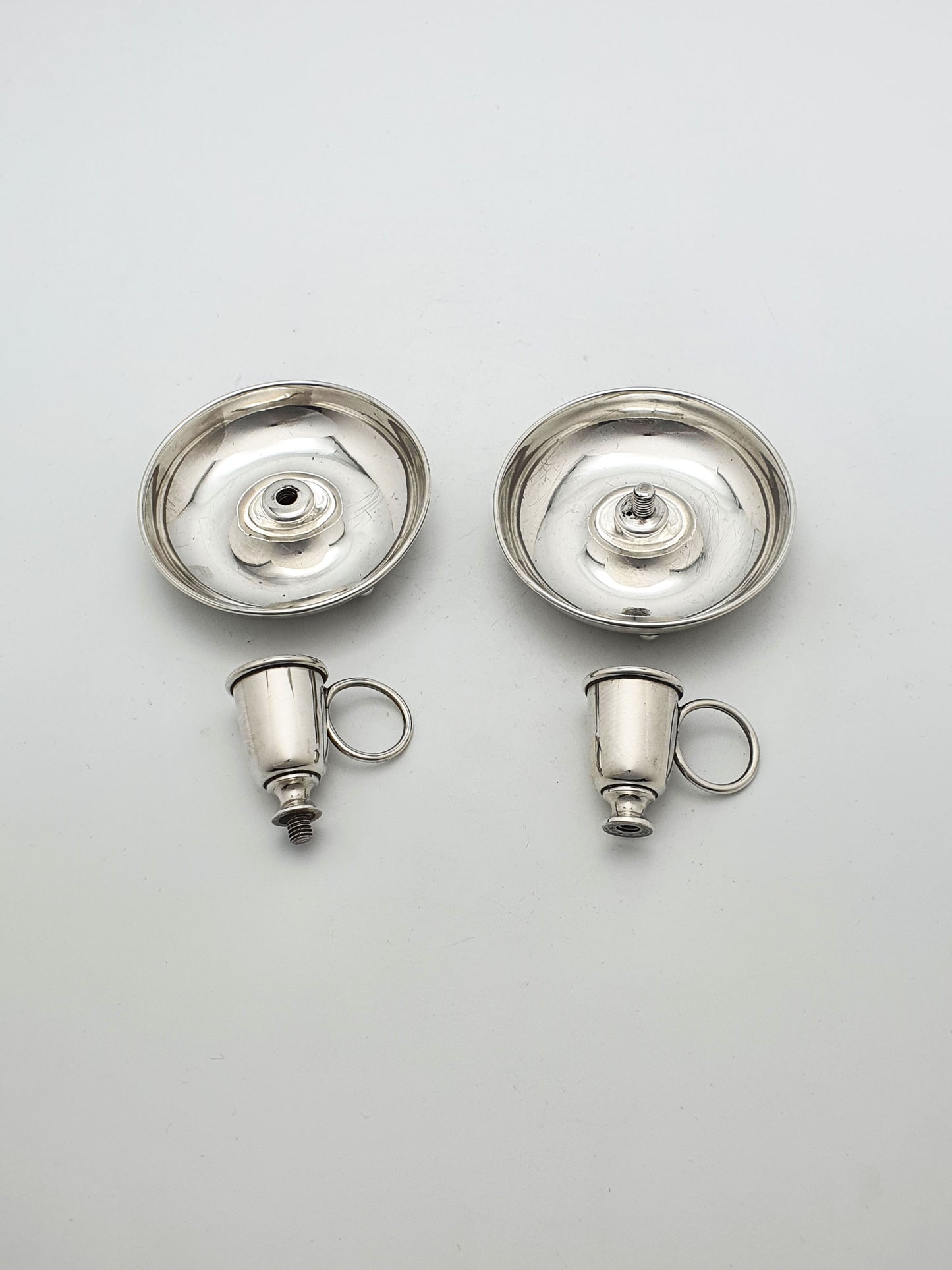 Unusual Pair of Antique Sterling Silver Travel Chambersticks – circa 1890