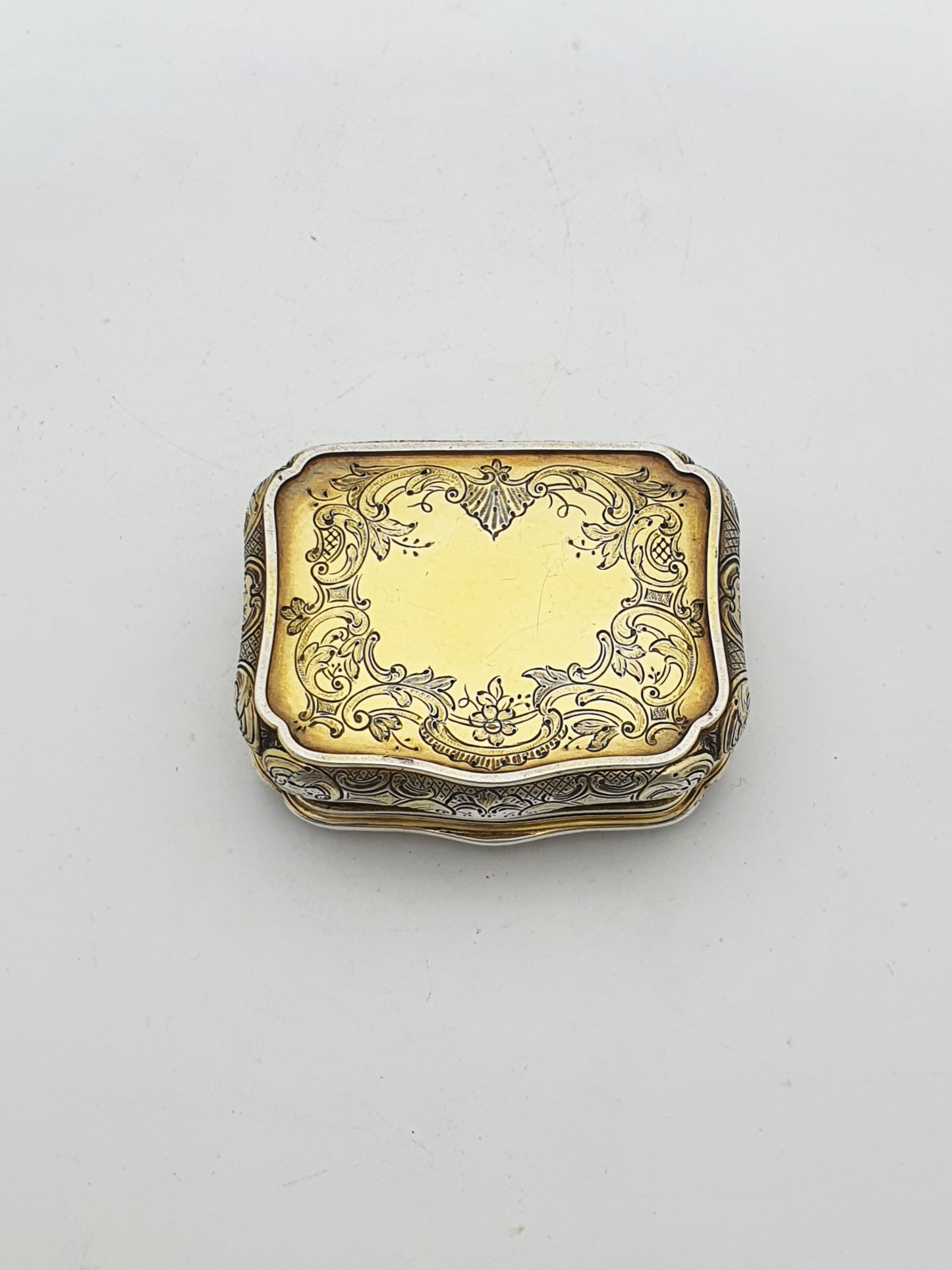 Fabulous Antique Sterling Silver & Gilt Snuff Box with Figural Rococo Scene - 1852