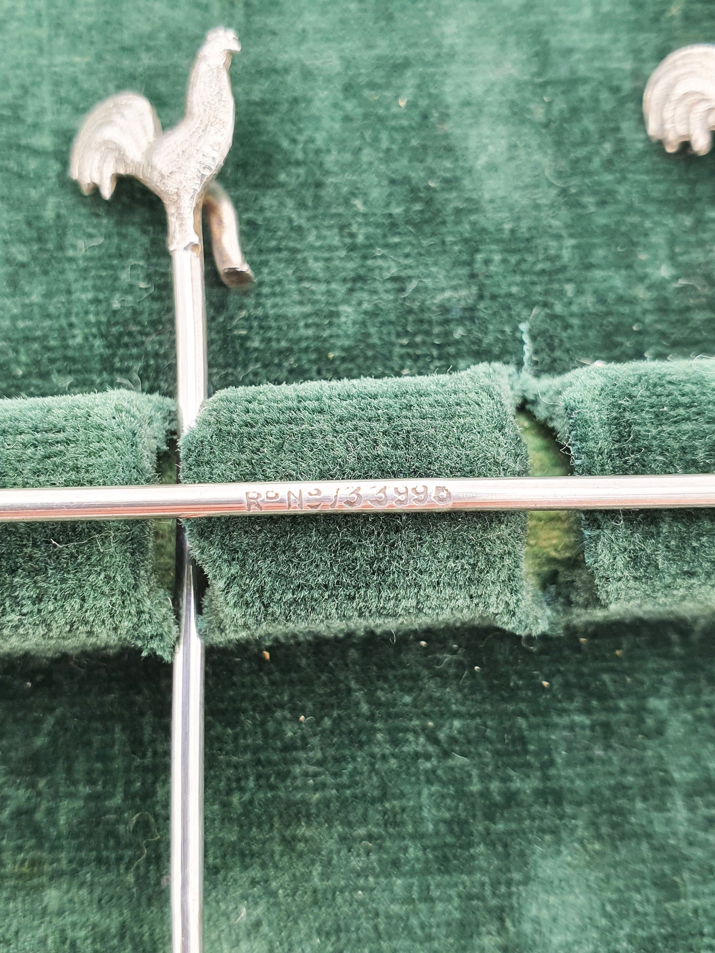 Nice Set of 6 Art Deco Sterling Silver Cocktail Sticks featuring Cockerel Finials – 1929