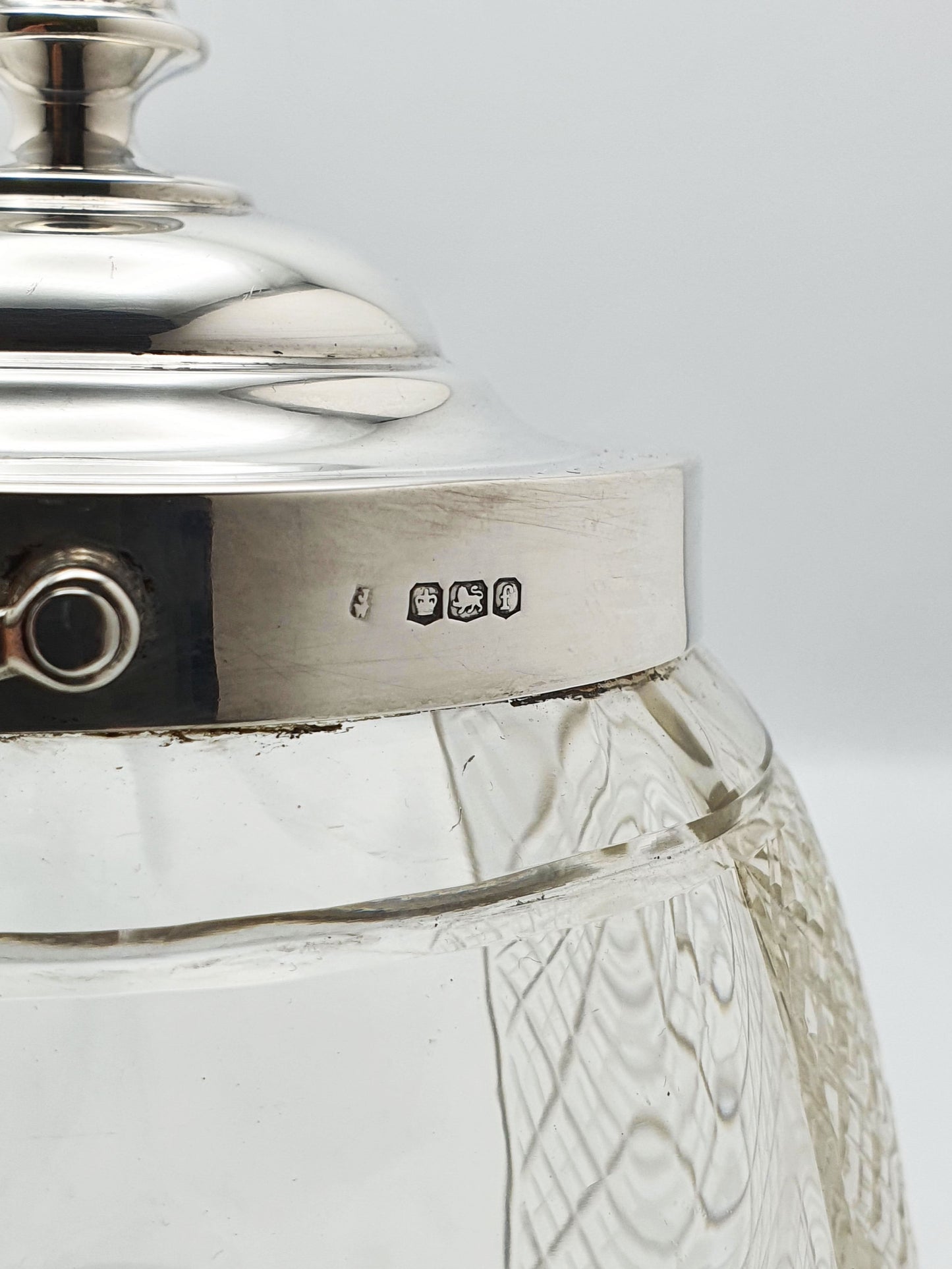 Gorgeous Antique Silver-Topped Glass Cookie Jar/Biscuit Barrel - 1923