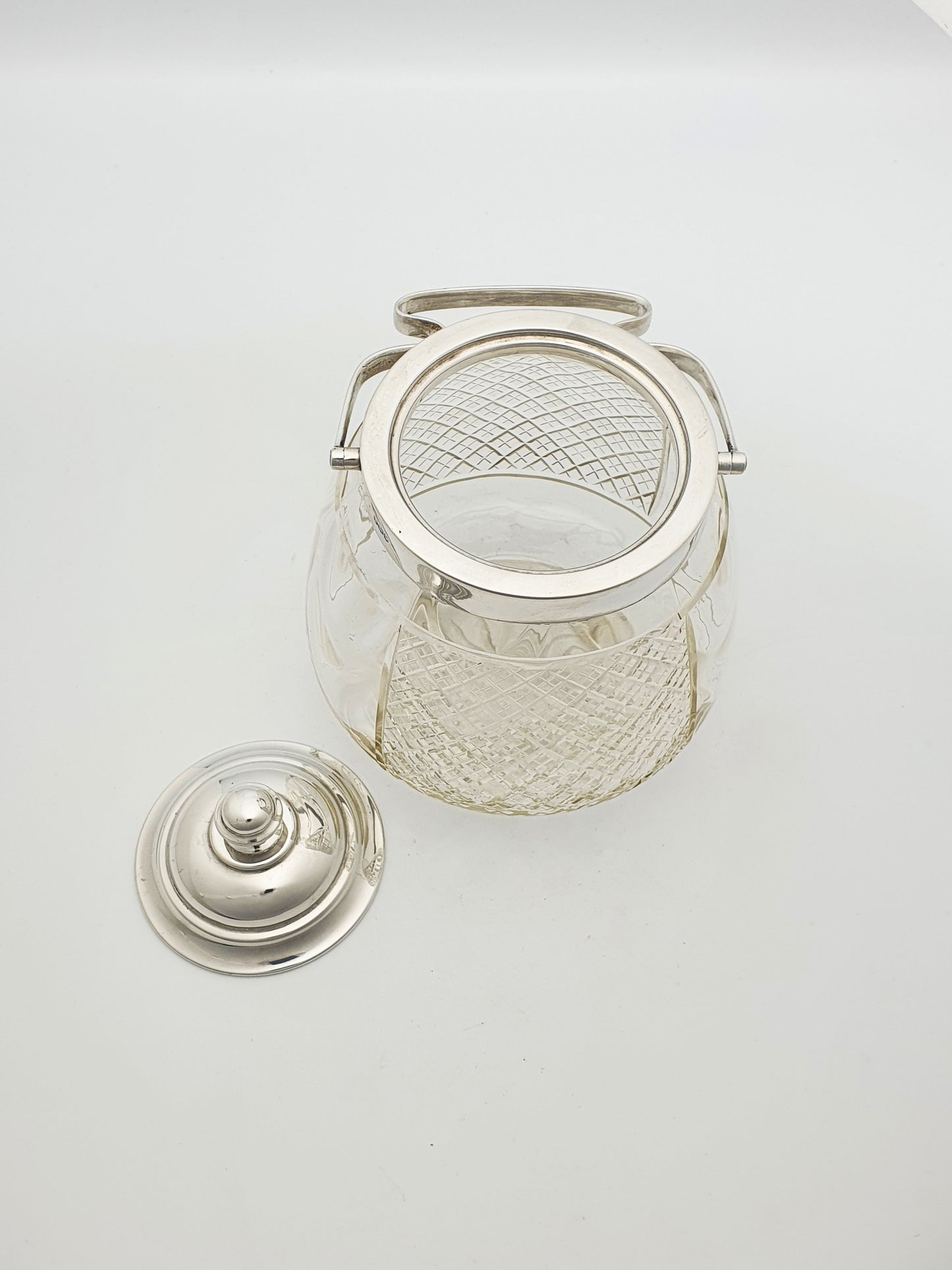 Gorgeous Antique Silver-Topped Glass Cookie Jar/Biscuit Barrel - 1923