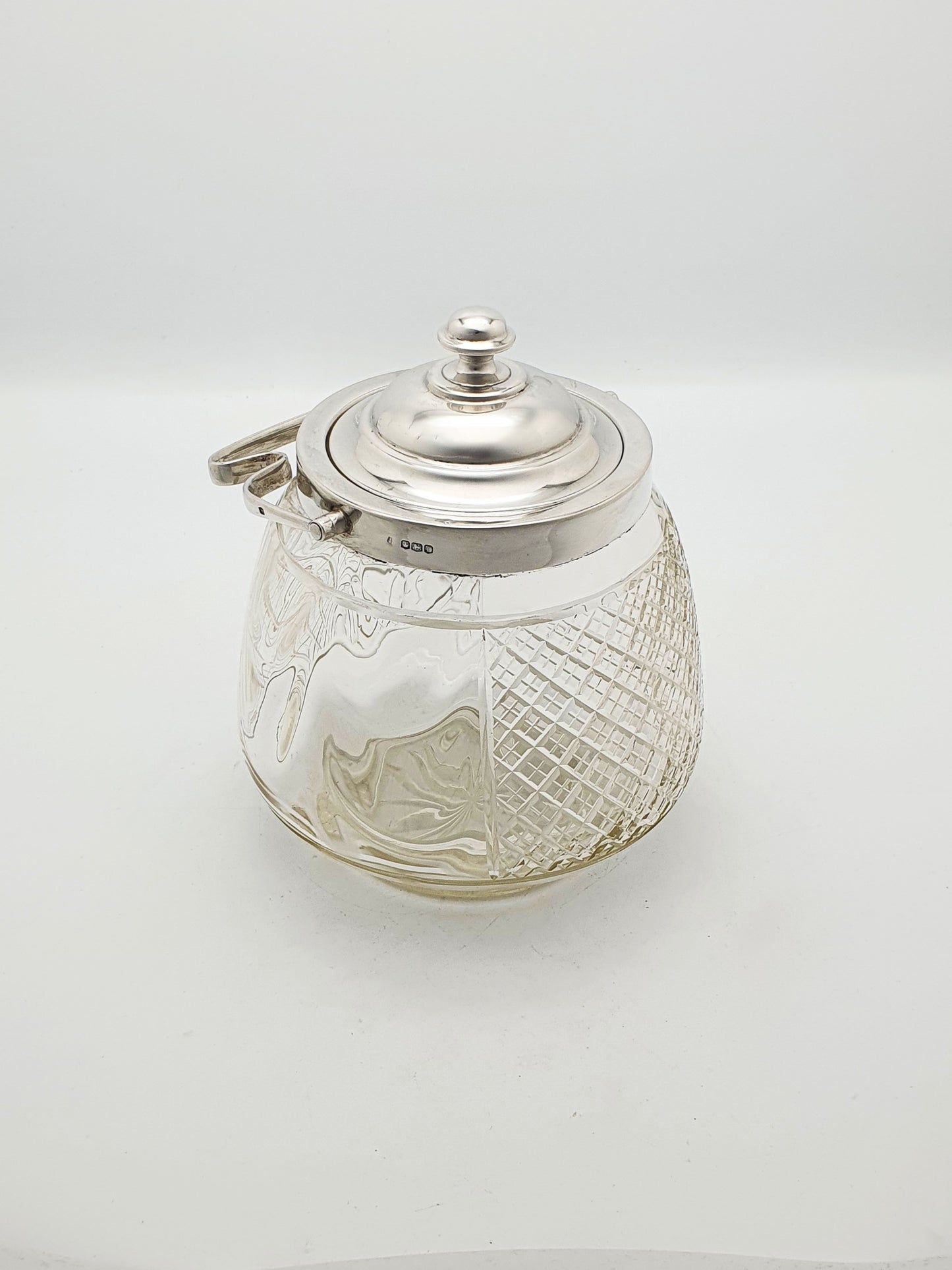 Gorgeous Antique Silver-Topped Glass Cookie Jar/Biscuit Barrel - 1923