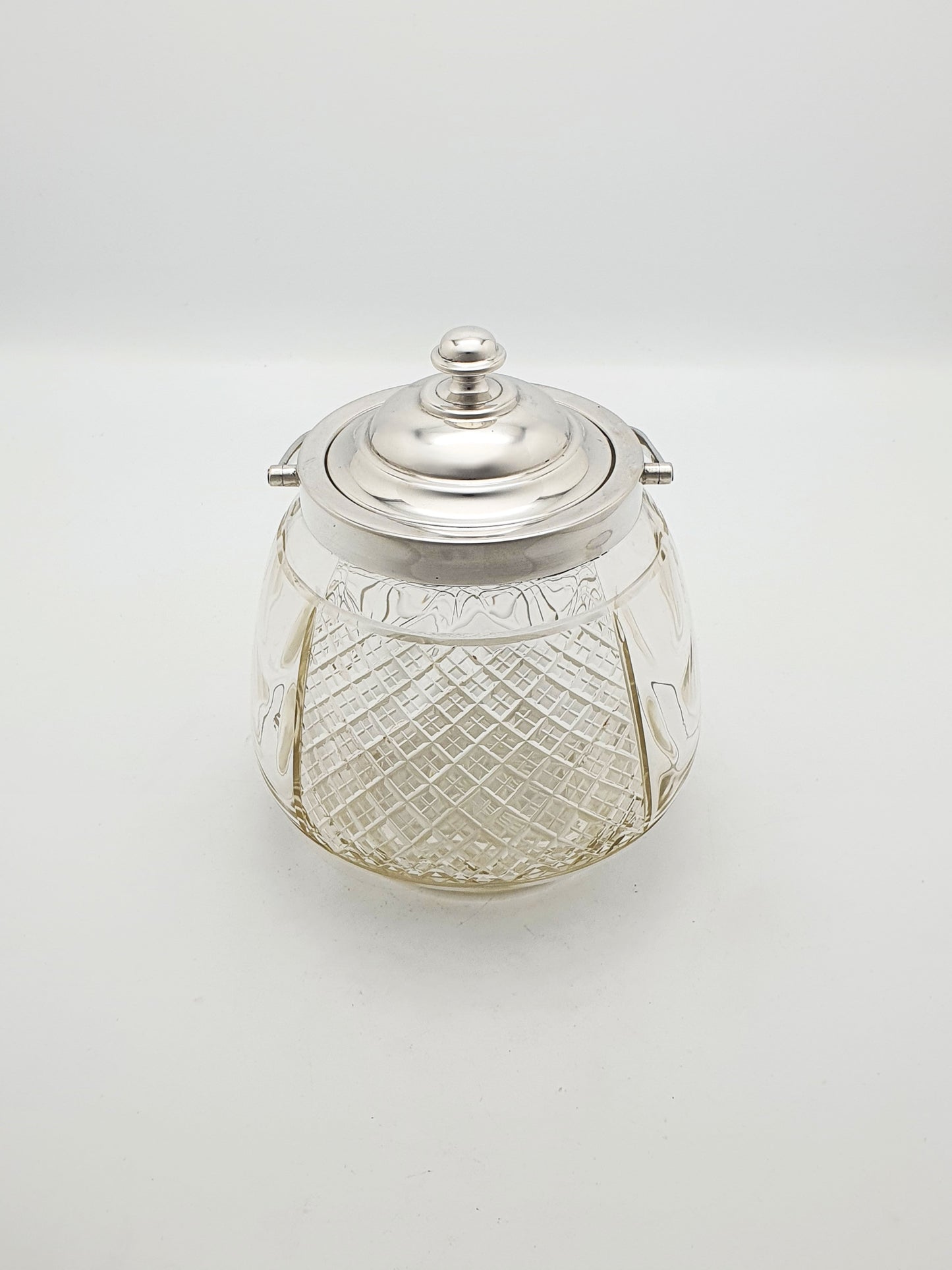 Gorgeous Antique Silver-Topped Glass Cookie Jar/Biscuit Barrel - 1923