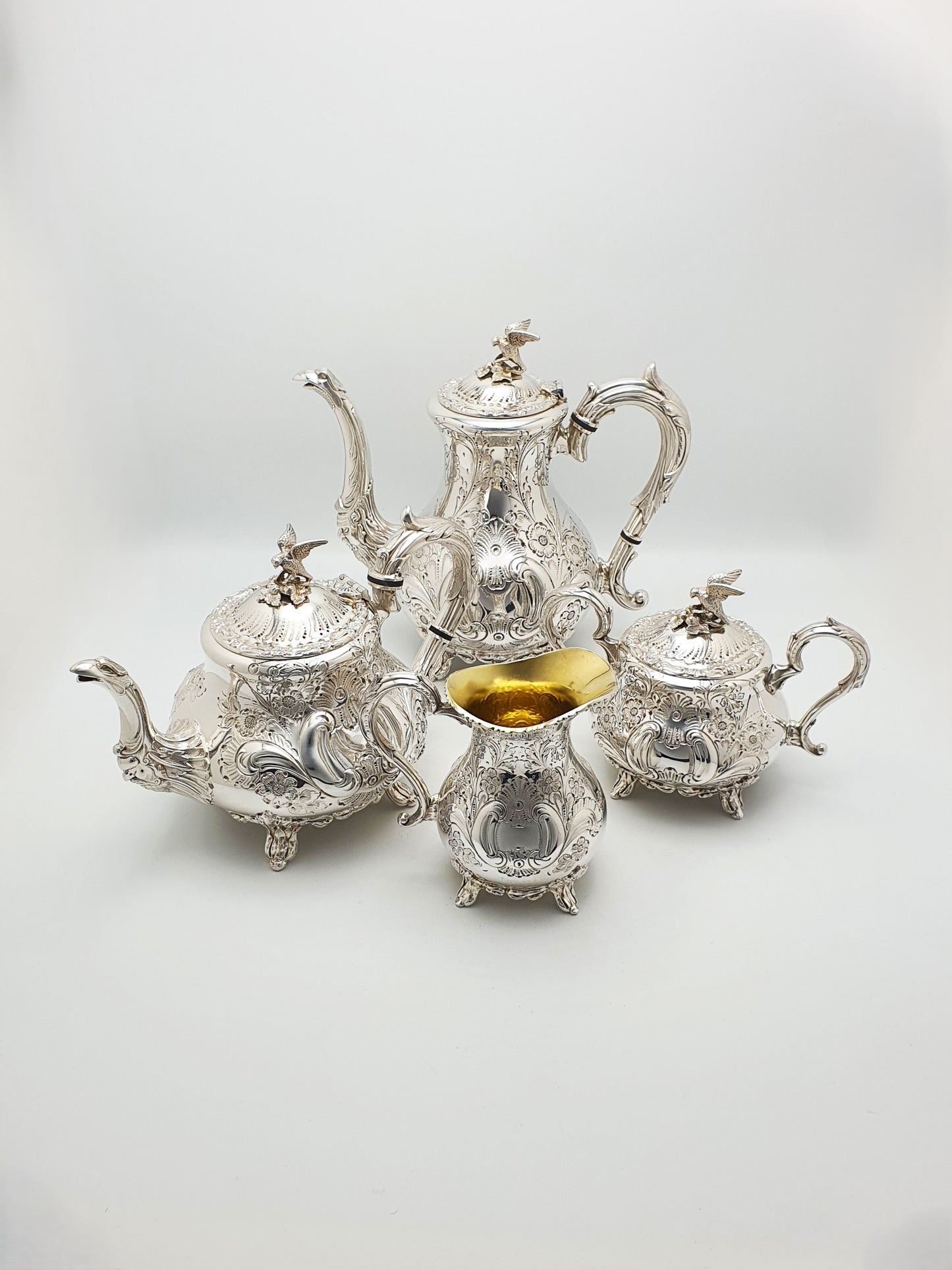 Ornate Antique Four-Piece Tea Set with Stunning Figural Detailing – circa 1920