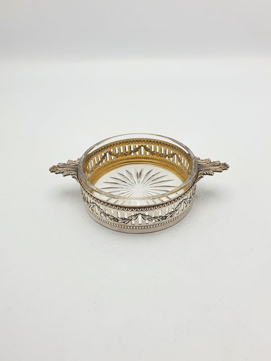 Lovely Antique French Silver & Cut-Glass Butter Dish with Ornate Handles – circa 1920