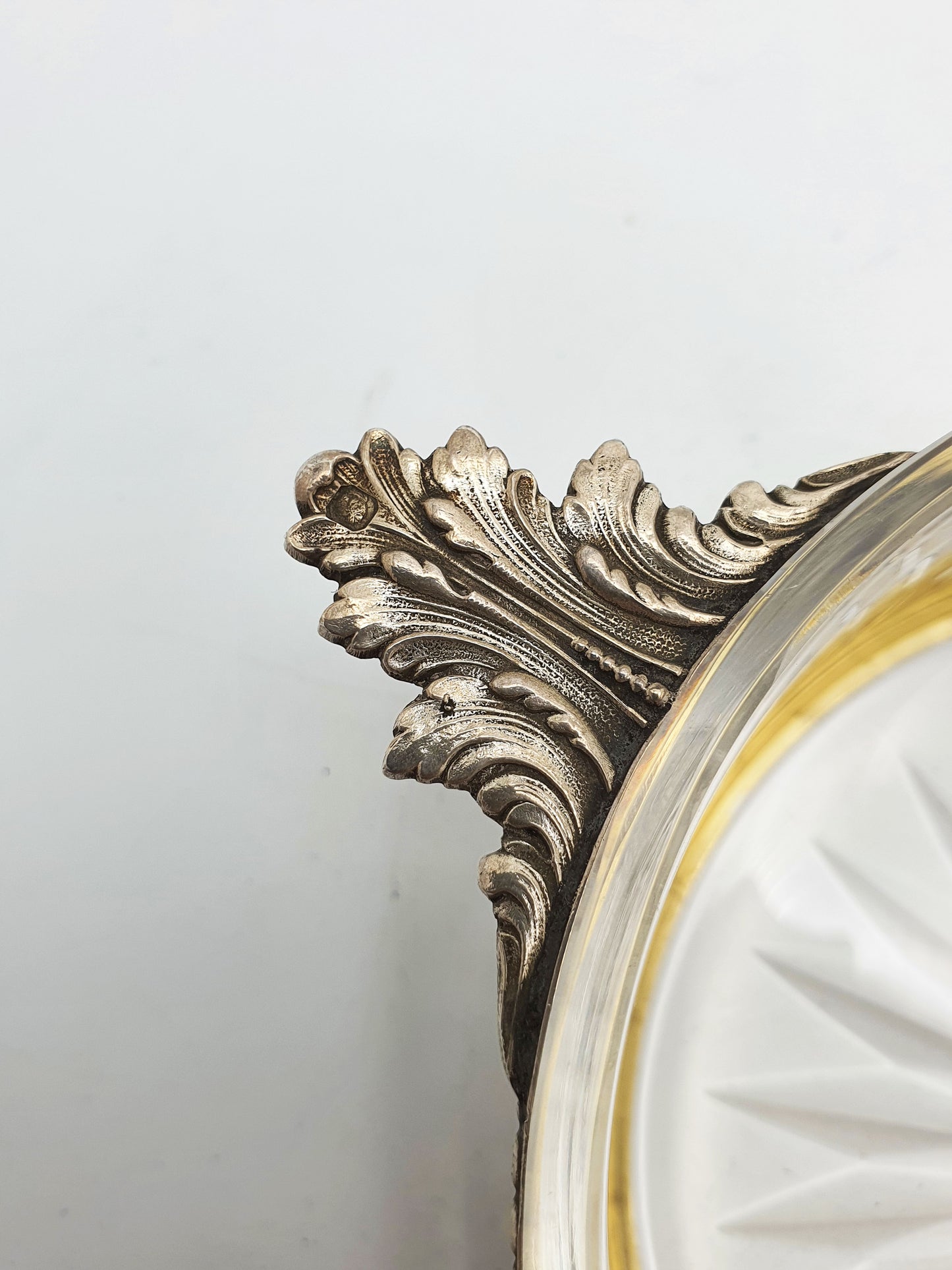 Lovely Antique French Silver & Cut-Glass Butter Dish with Ornate Handles – circa 1920