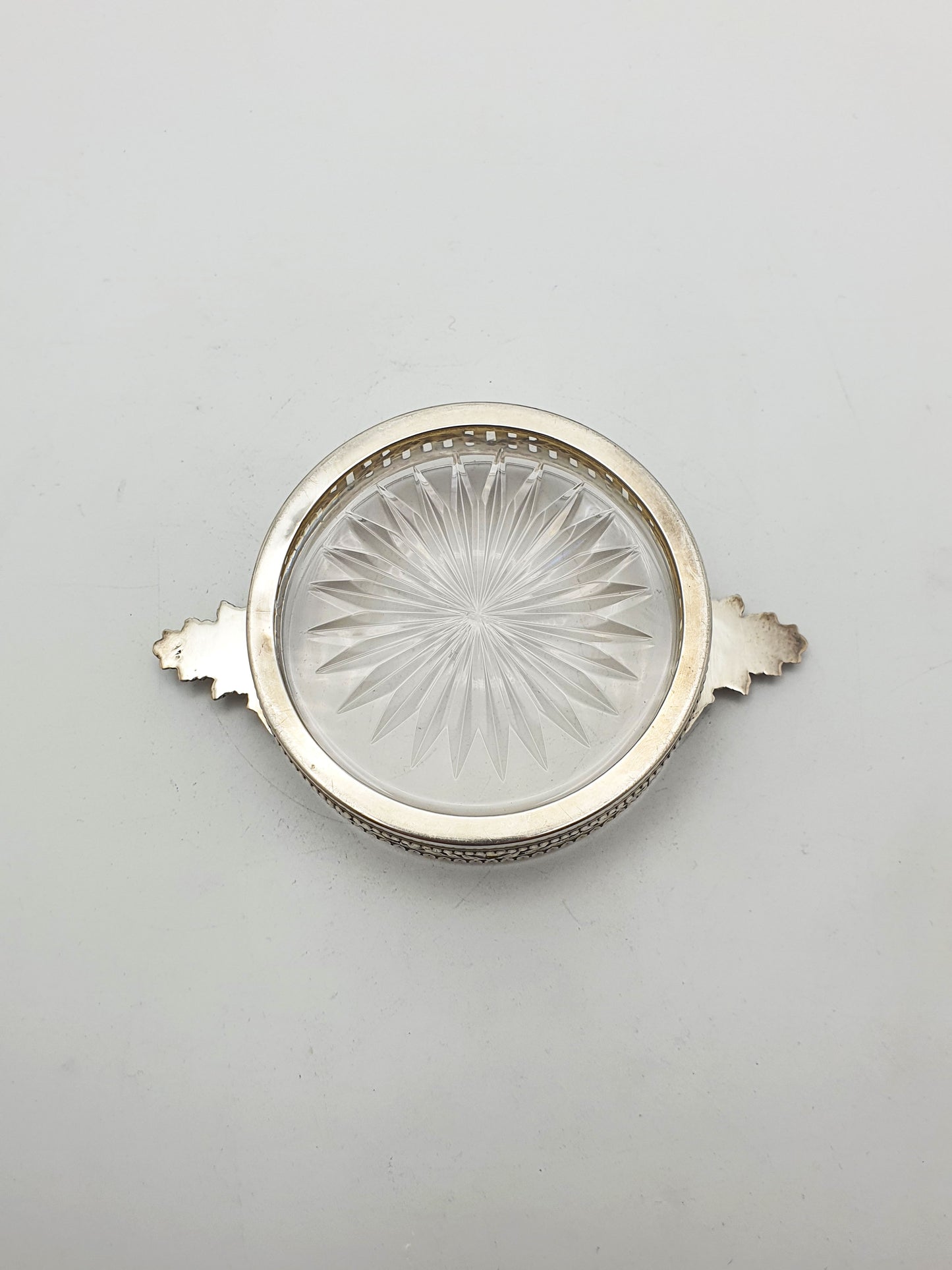 Lovely Antique French Silver & Cut-Glass Butter Dish with Ornate Handles – circa 1920