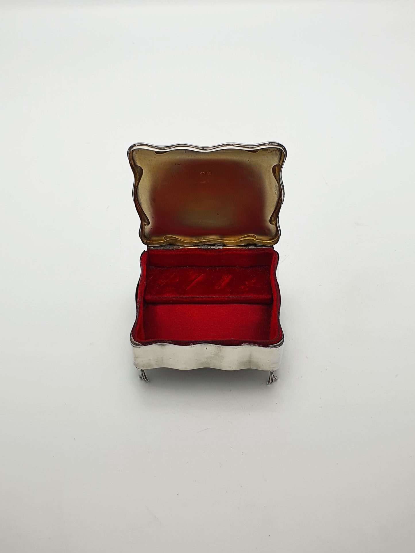 Stunning Antique Edwardian Sterling Silver Jewellery Box with Red Velvet Interior - 1906