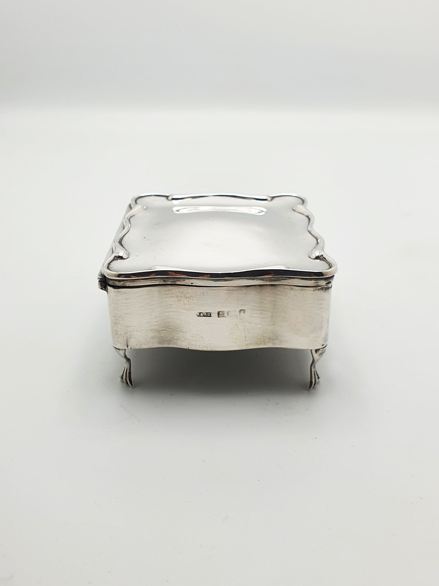 Stunning Antique Edwardian Sterling Silver Jewellery Box with Red Velvet Interior - 1906