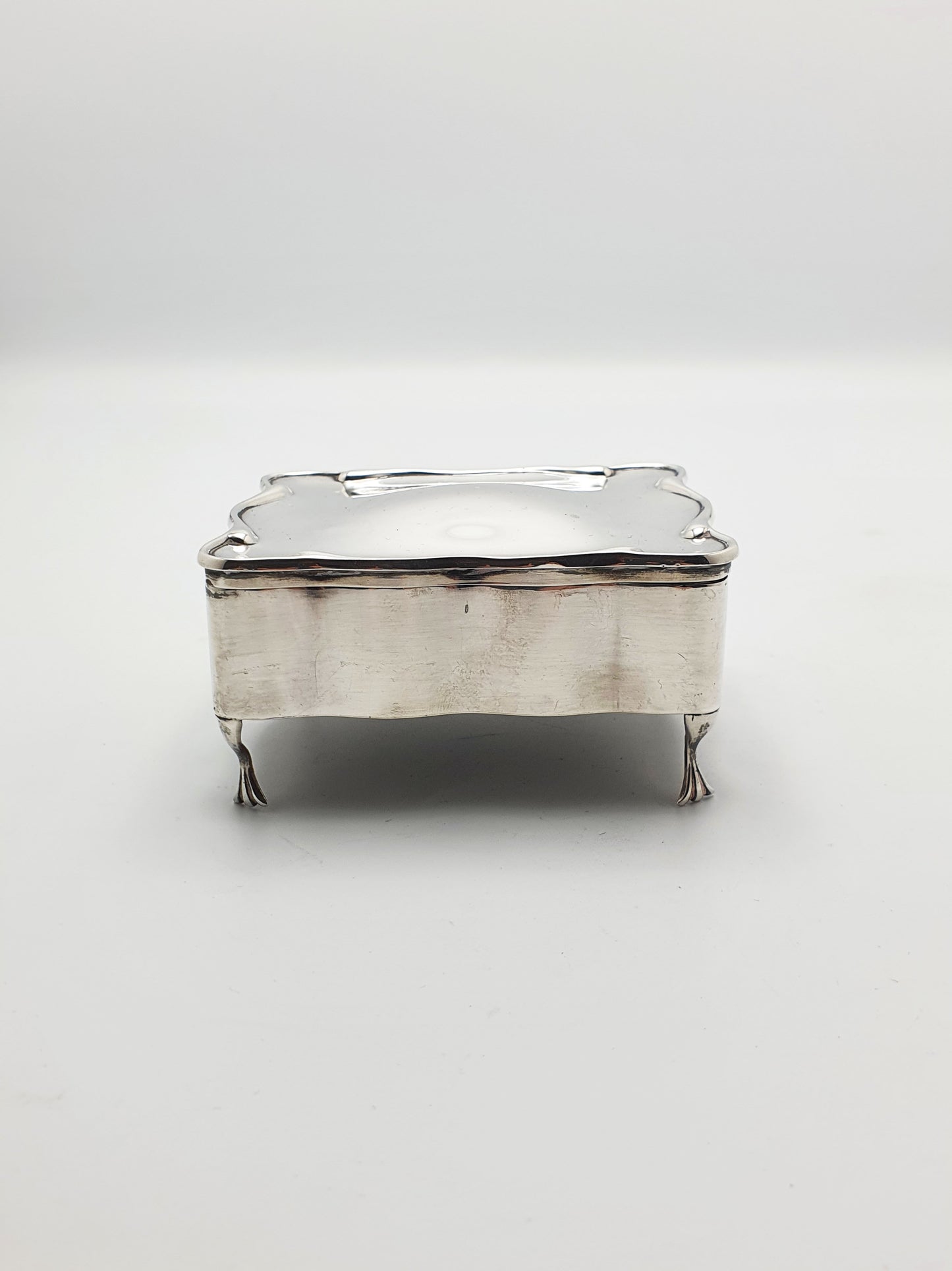 Stunning Antique Edwardian Sterling Silver Jewellery Box with Red Velvet Interior - 1906