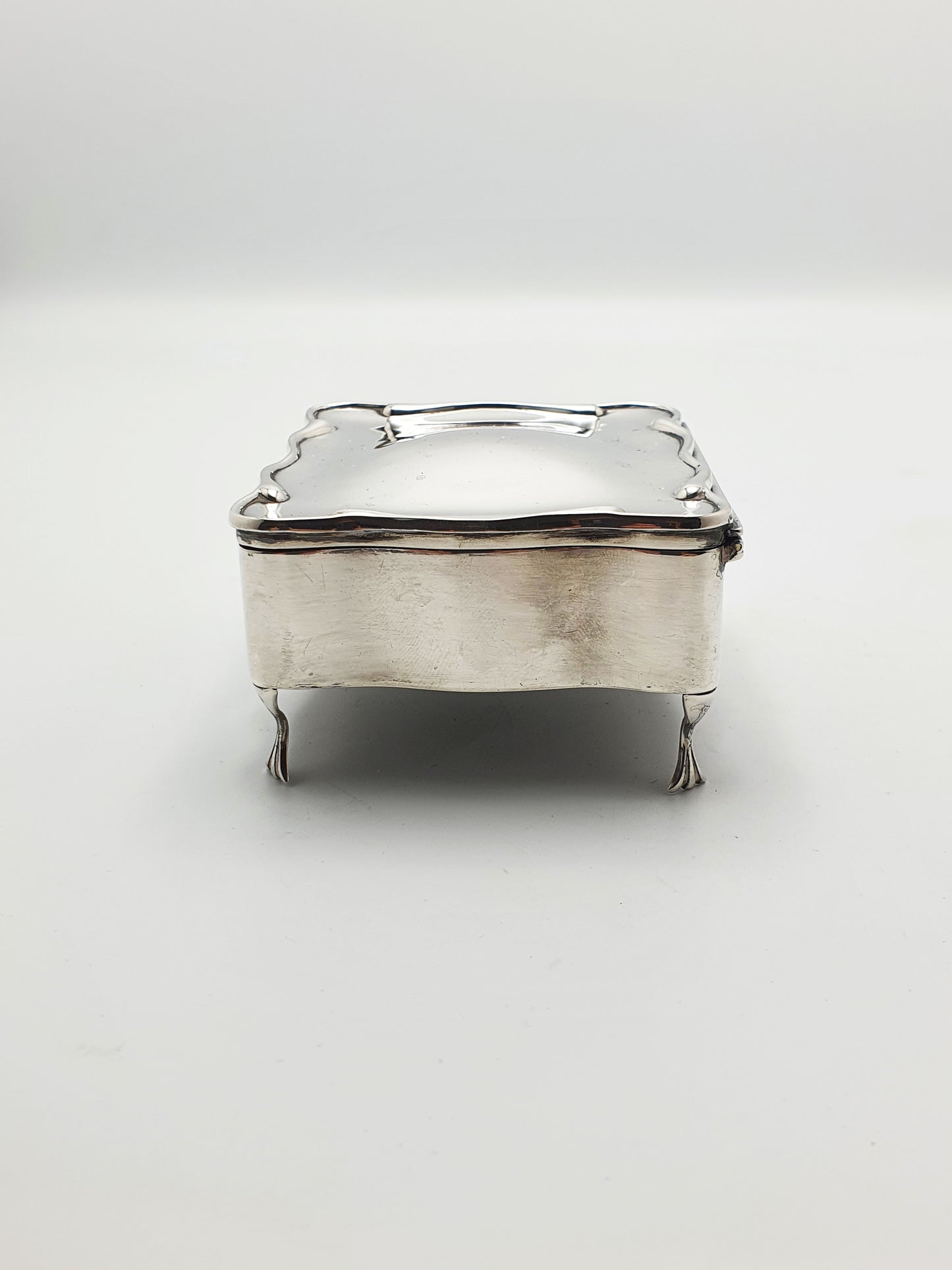 Stunning Antique Edwardian Sterling Silver Jewellery Box with Red Velvet Interior - 1906