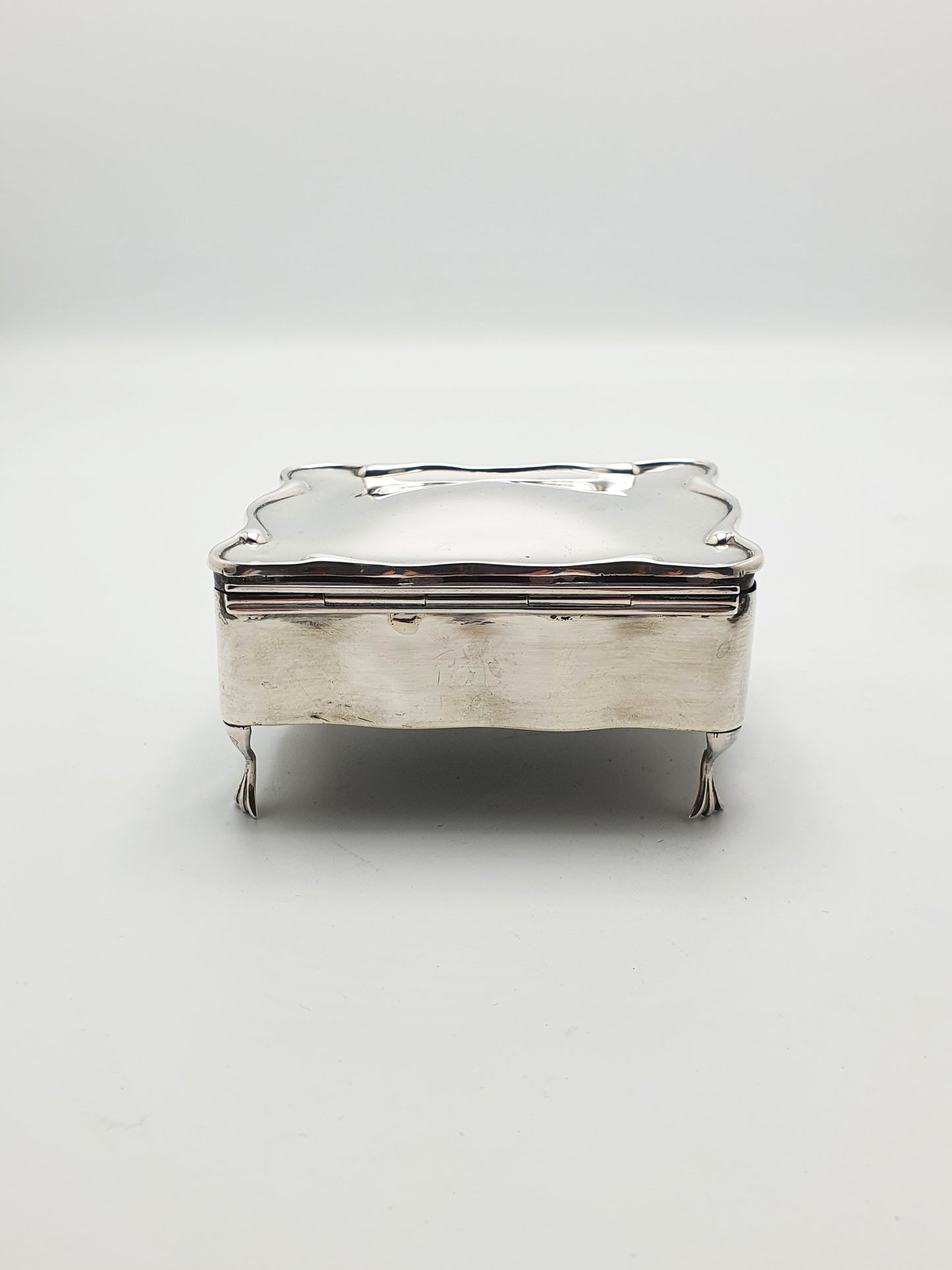 Stunning Antique Edwardian Sterling Silver Jewellery Box with Red Velvet Interior - 1906