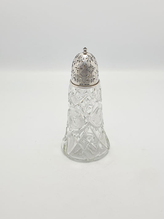 Lovely Edwardian Cut Glass Sugar Caster with Sterling Silver Lid - 1904
