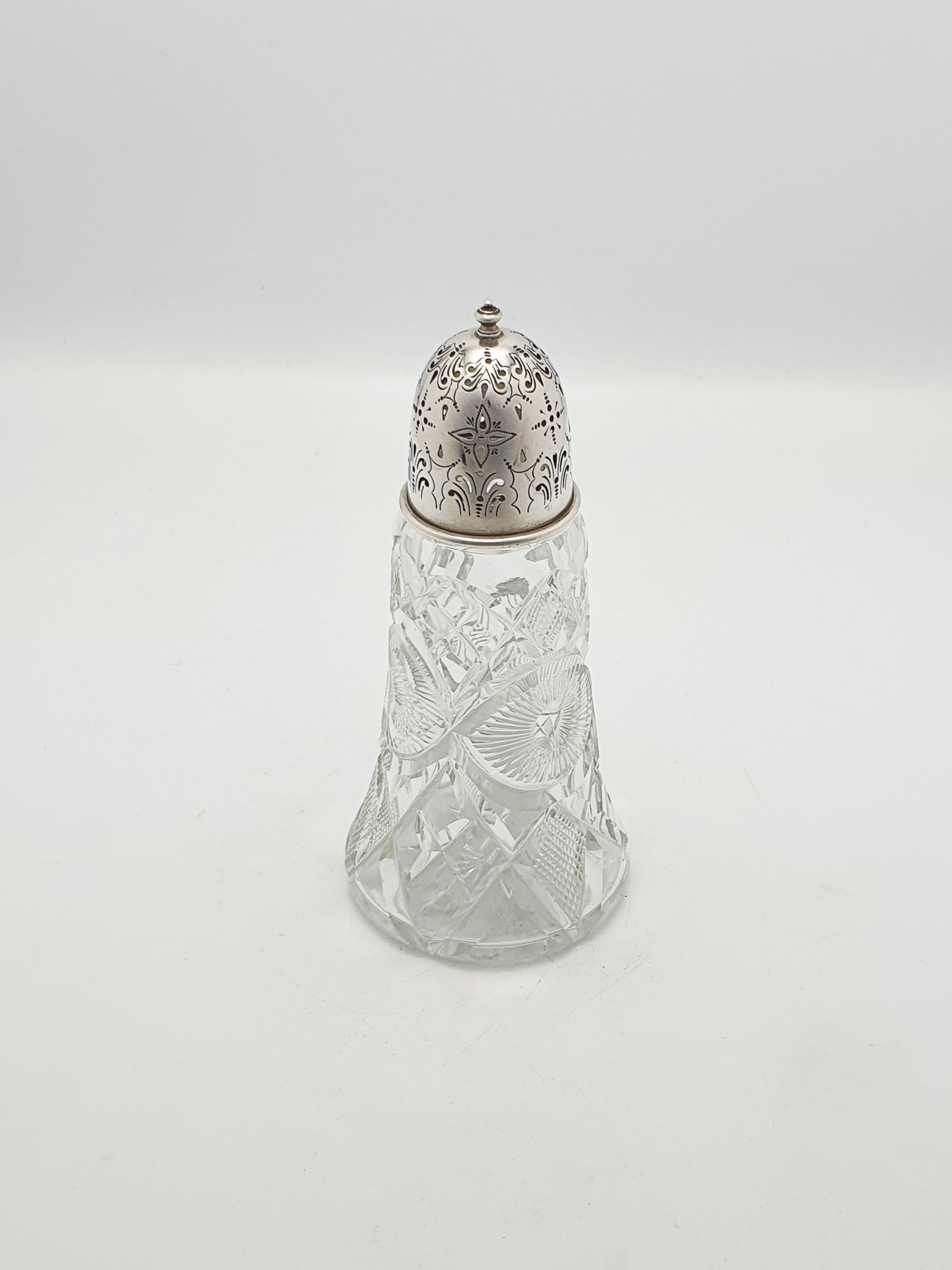 Lovely Edwardian Cut Glass Sugar Caster with Sterling Silver Lid - 1904