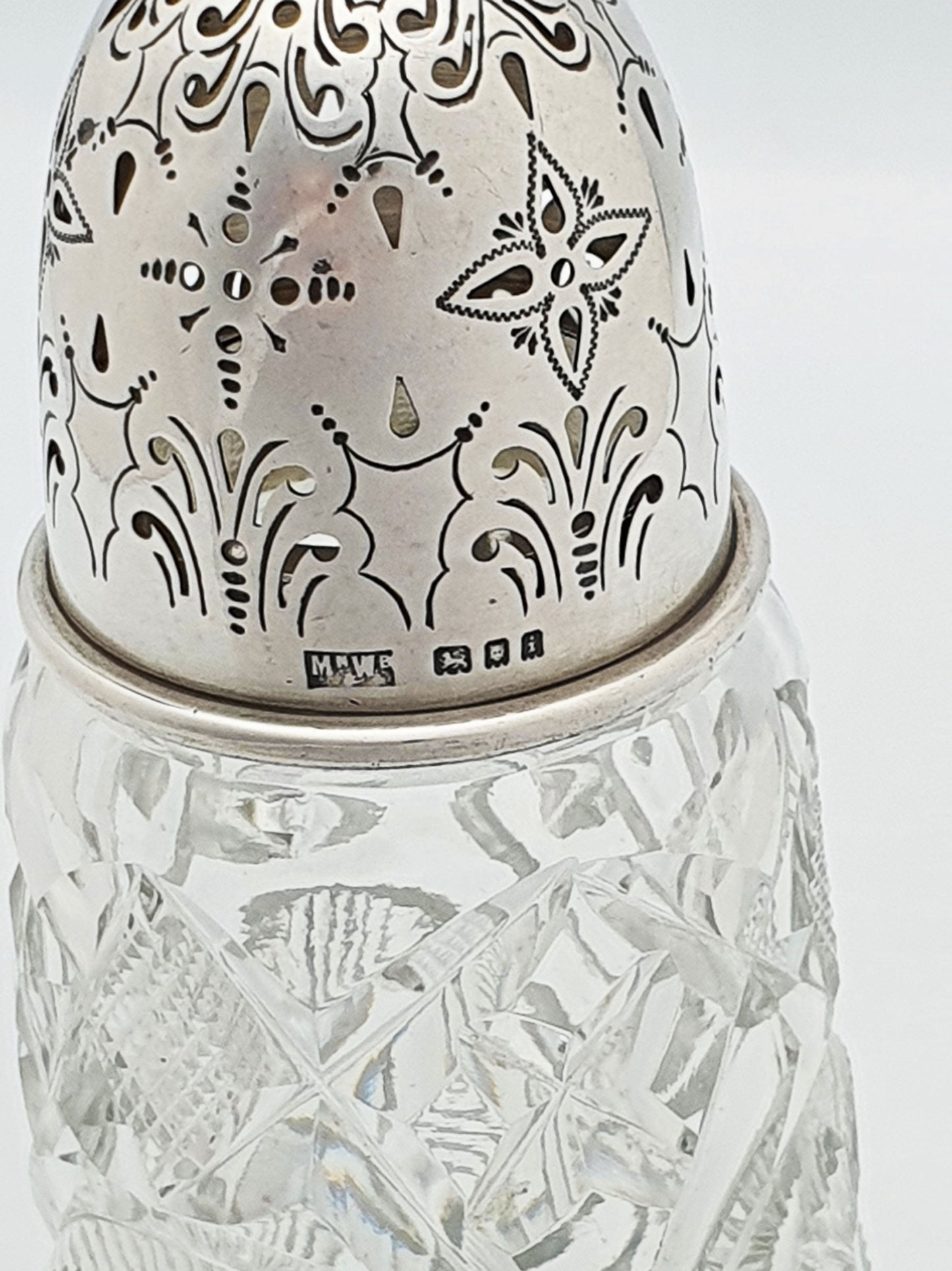 Lovely Edwardian Cut Glass Sugar Caster with Sterling Silver Lid - 1904