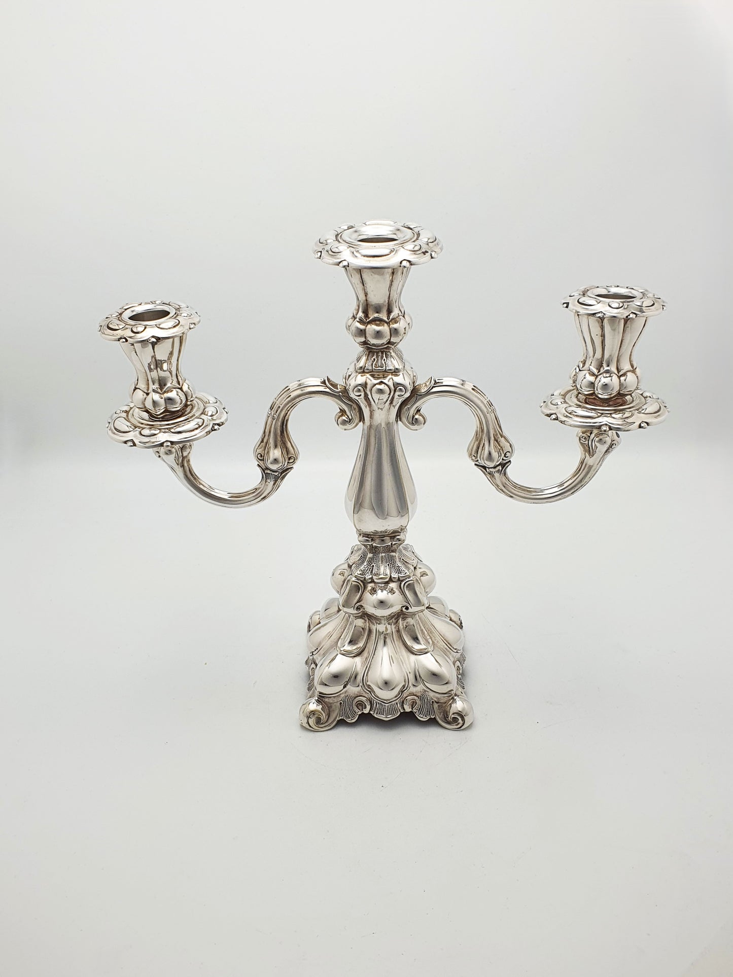 Lovely Pair of Ornate Italian Rococo Revival Style Silver-Plated Candelabra – circa 1920