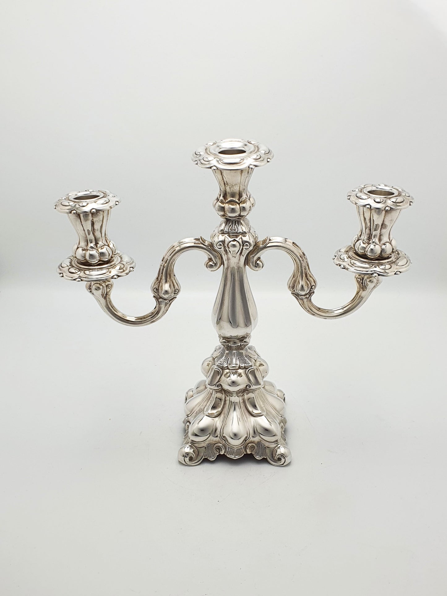 Lovely Pair of Ornate Italian Rococo Revival Style Silver-Plated Candelabra – circa 1920