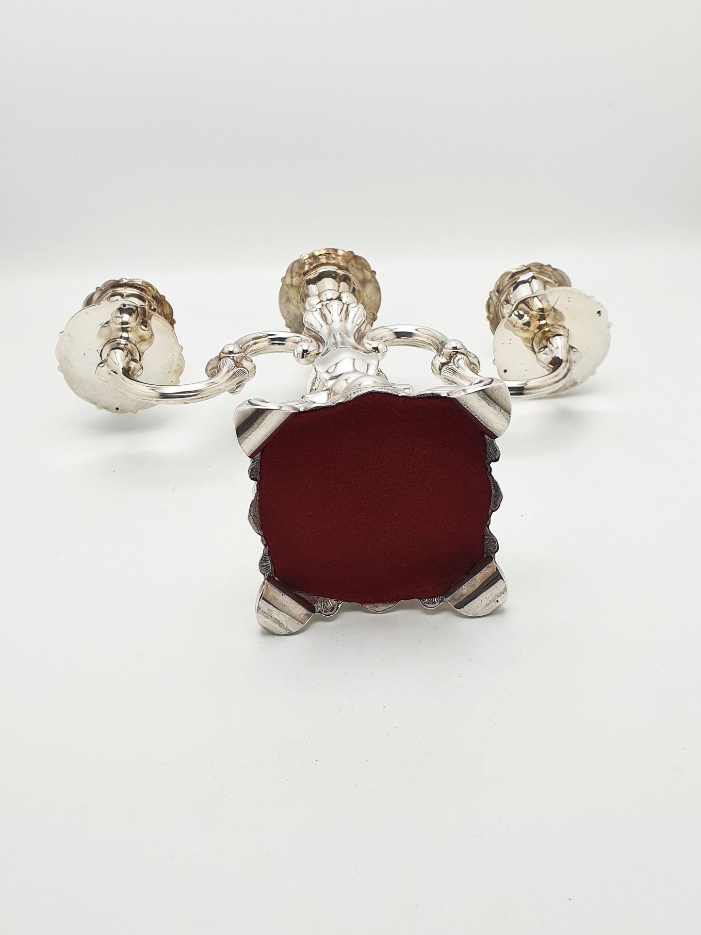 Lovely Pair of Ornate Italian Rococo Revival Style Silver-Plated Candelabra – circa 1920