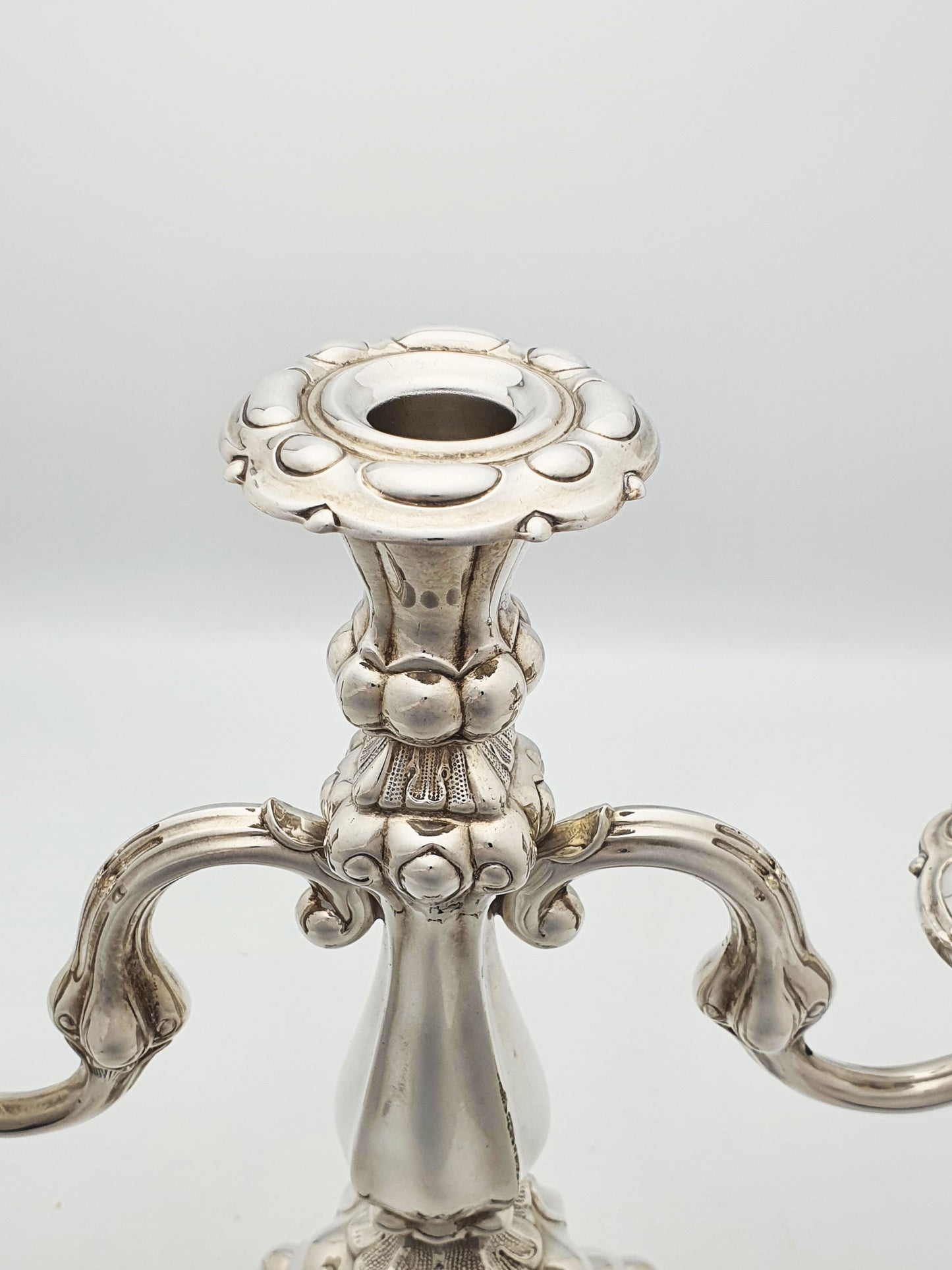 Lovely Pair of Ornate Italian Rococo Revival Style Silver-Plated Candelabra – circa 1920