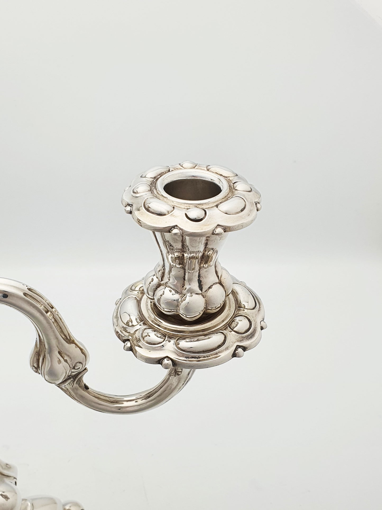 Lovely Pair of Ornate Italian Rococo Revival Style Silver-Plated Candelabra – circa 1920