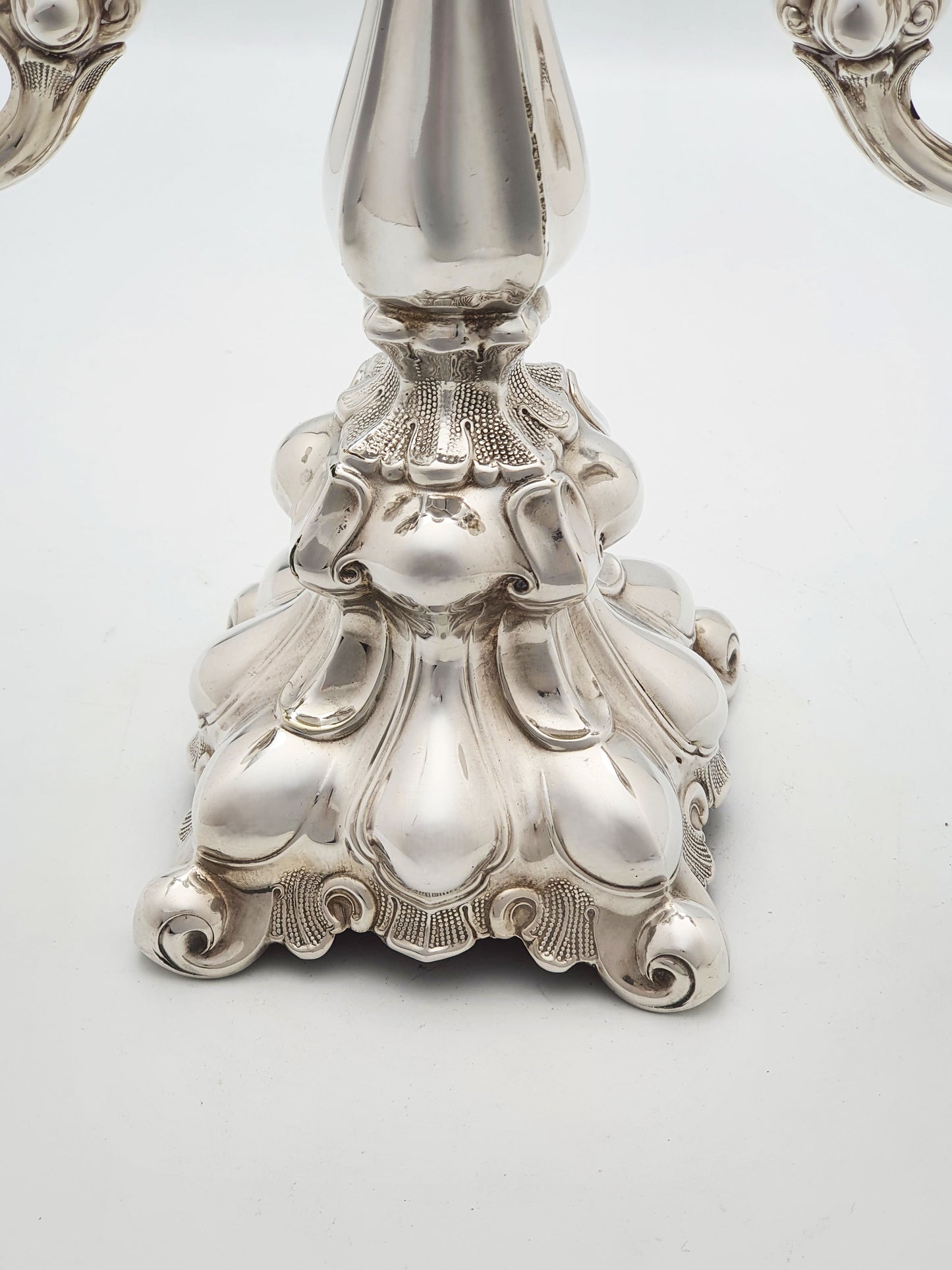 Lovely Pair of Ornate Italian Rococo Revival Style Silver-Plated Candelabra – circa 1920