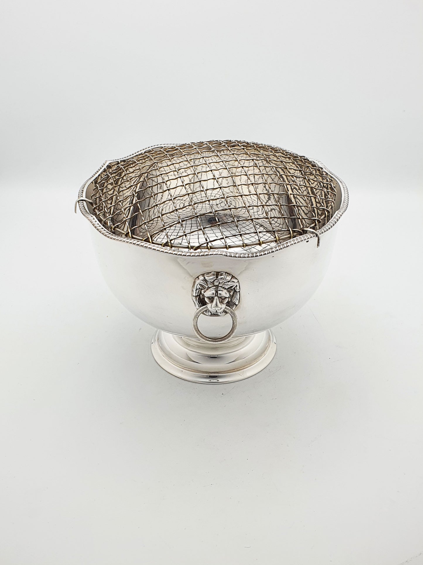 Gorgeous Silver-Plated Rose Bowl with Lion Mask Handles – circa 1960