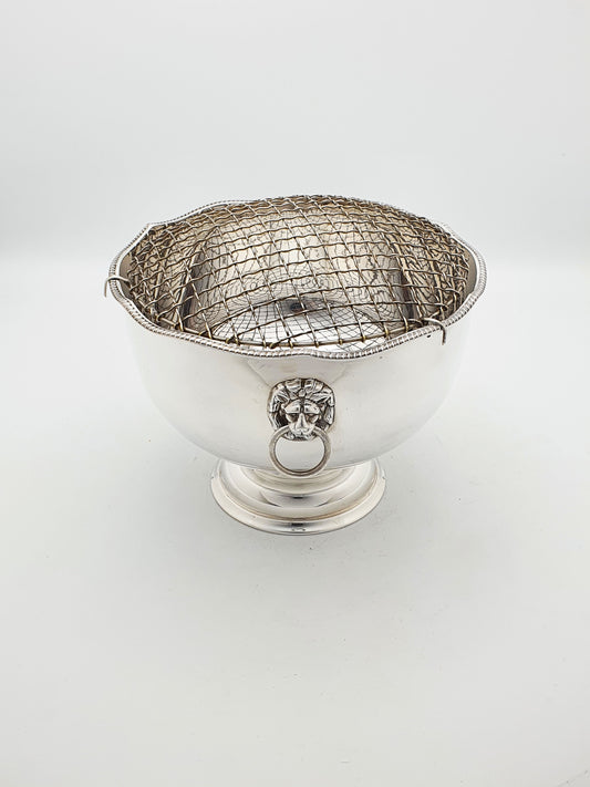 Gorgeous Silver-Plated Rose Bowl with Lion Mask Handles – circa 1960