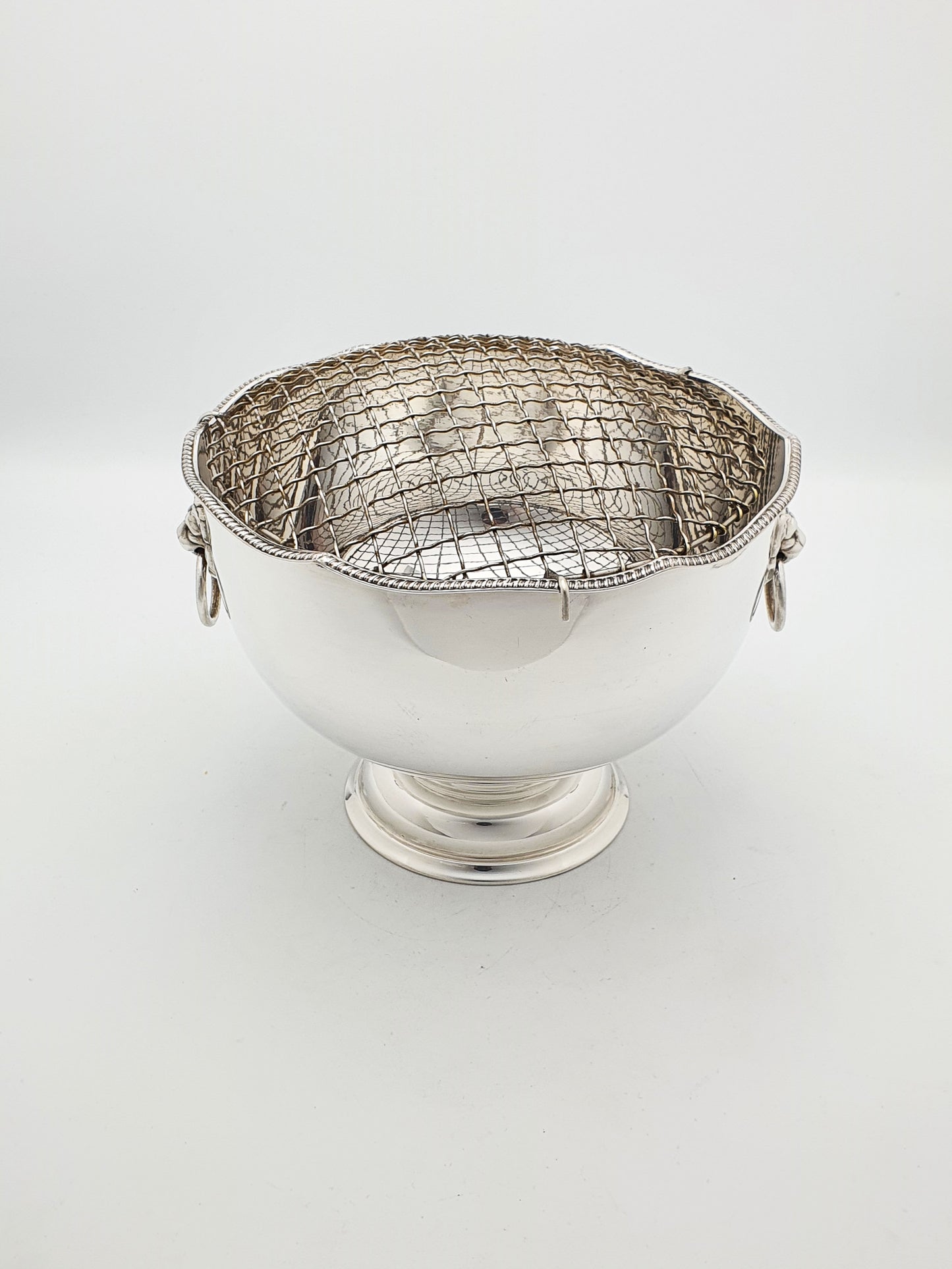 Gorgeous Silver-Plated Rose Bowl with Lion Mask Handles – circa 1960