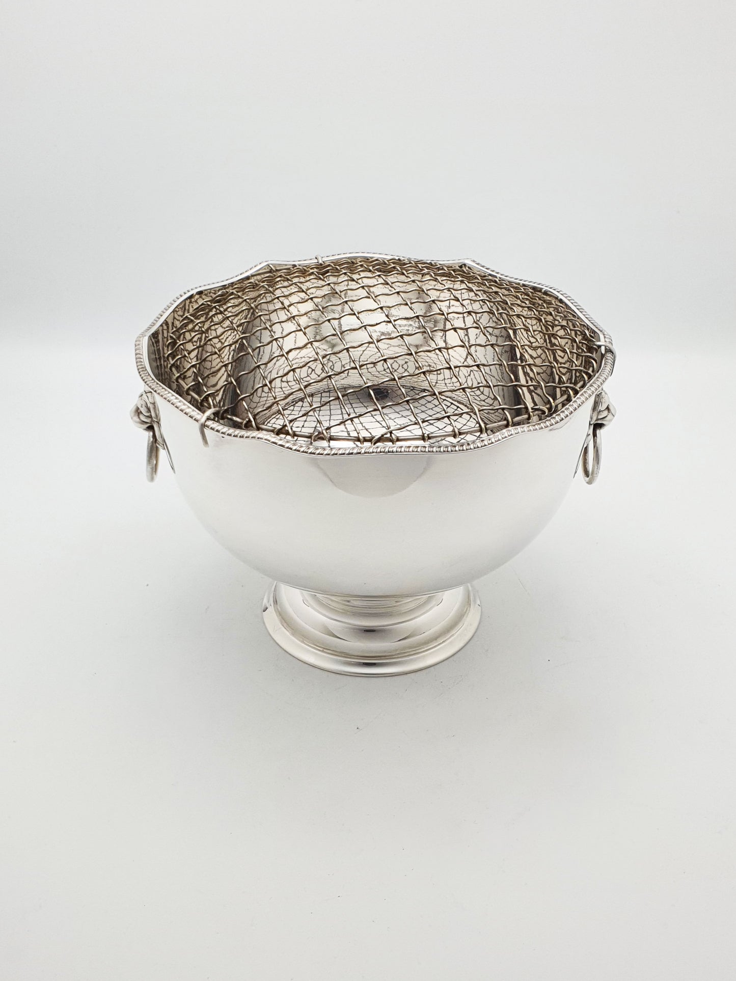 Gorgeous Silver-Plated Rose Bowl with Lion Mask Handles – circa 1960