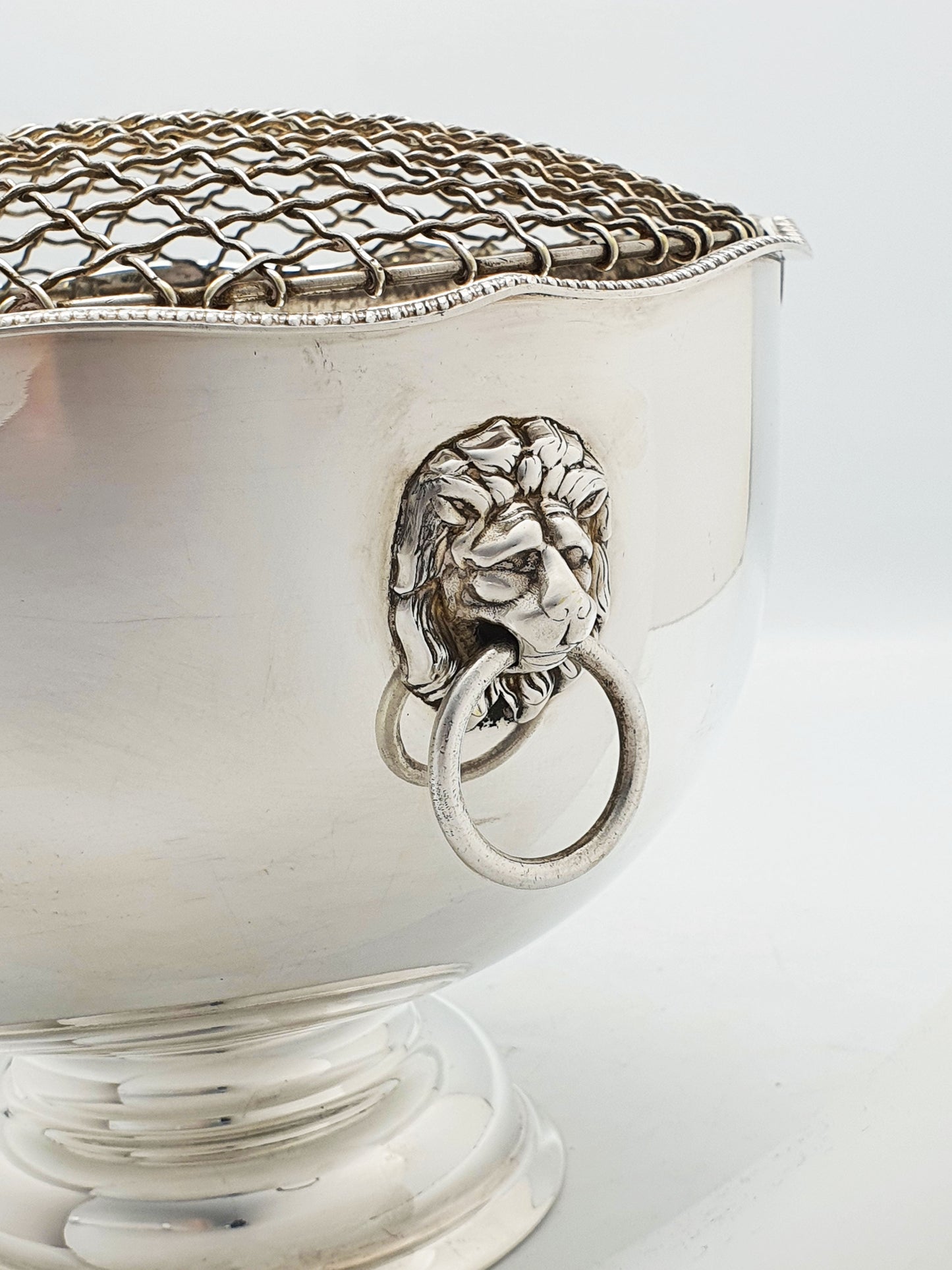 Gorgeous Silver-Plated Rose Bowl with Lion Mask Handles – circa 1960