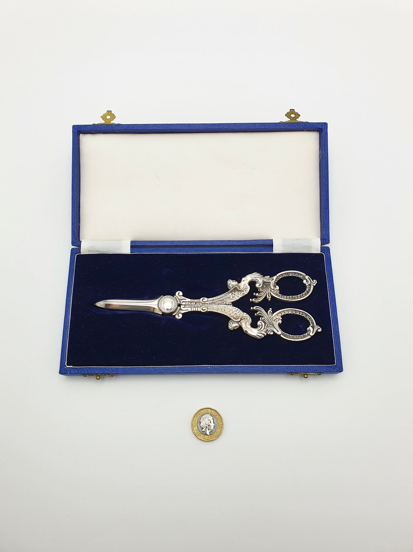 Ornate Antique Edwardian Silver-Plated Grape Scissors with Cherub Motifs – circa 1905