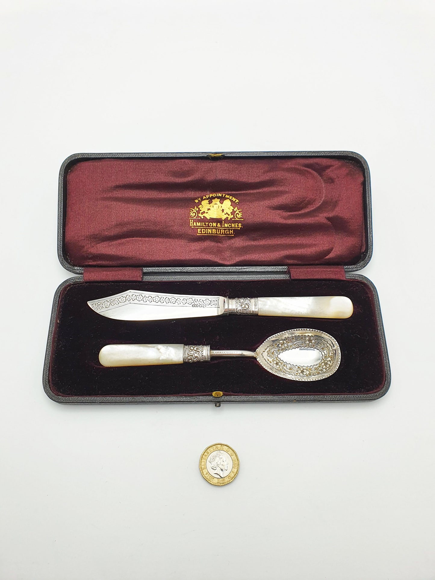 Antique Hamilton & Inches Edinburgh Silver-Plated and Mother-of-Pearl Dessert Set – circa 1890