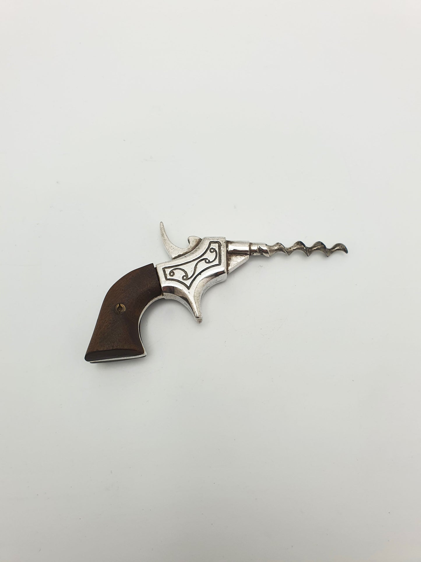 Unusual Antique Revolver-Style Corkscrew with Wooden Handle – circa 1900