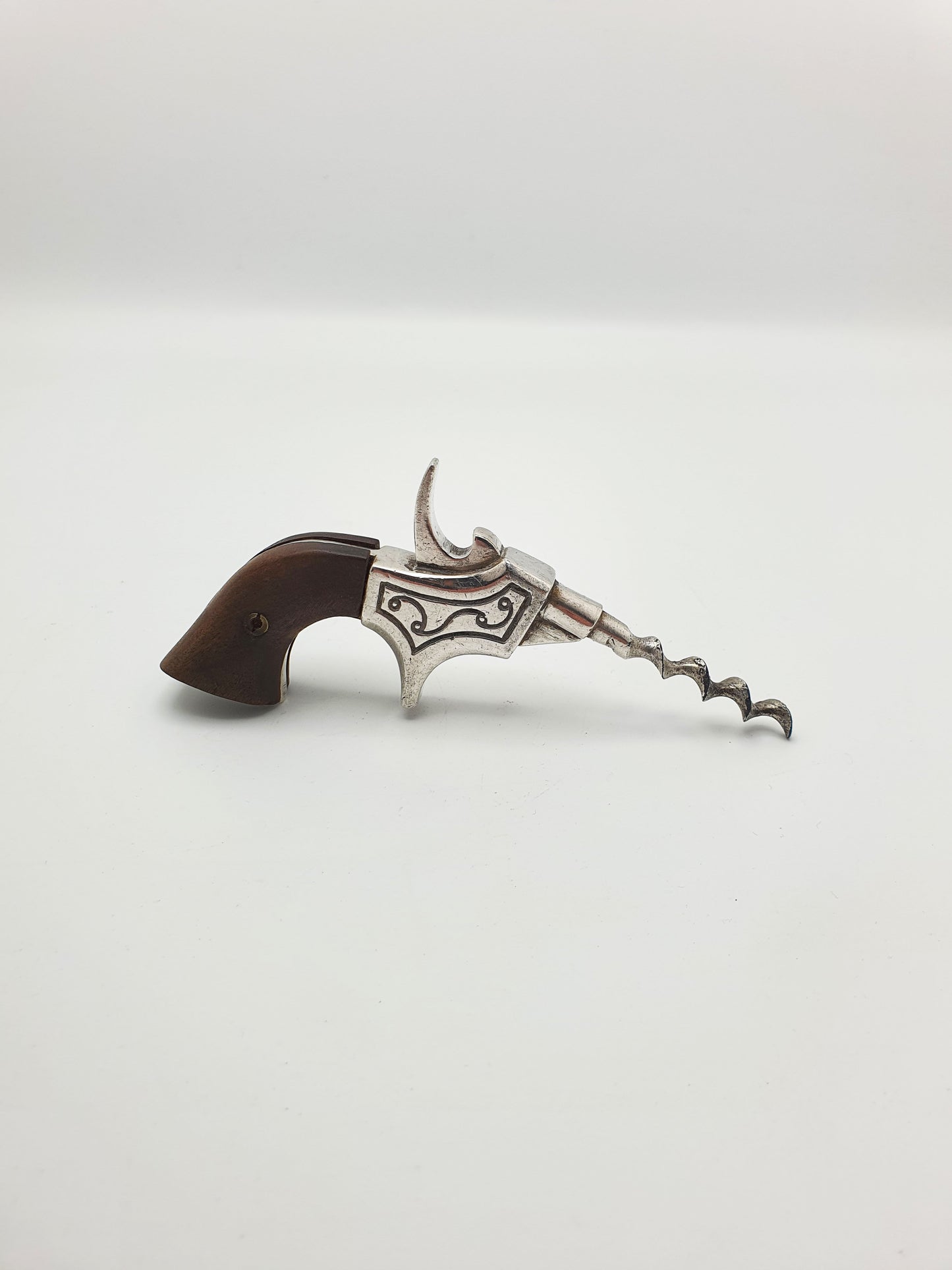 Unusual Antique Revolver-Style Corkscrew with Wooden Handle – circa 1900