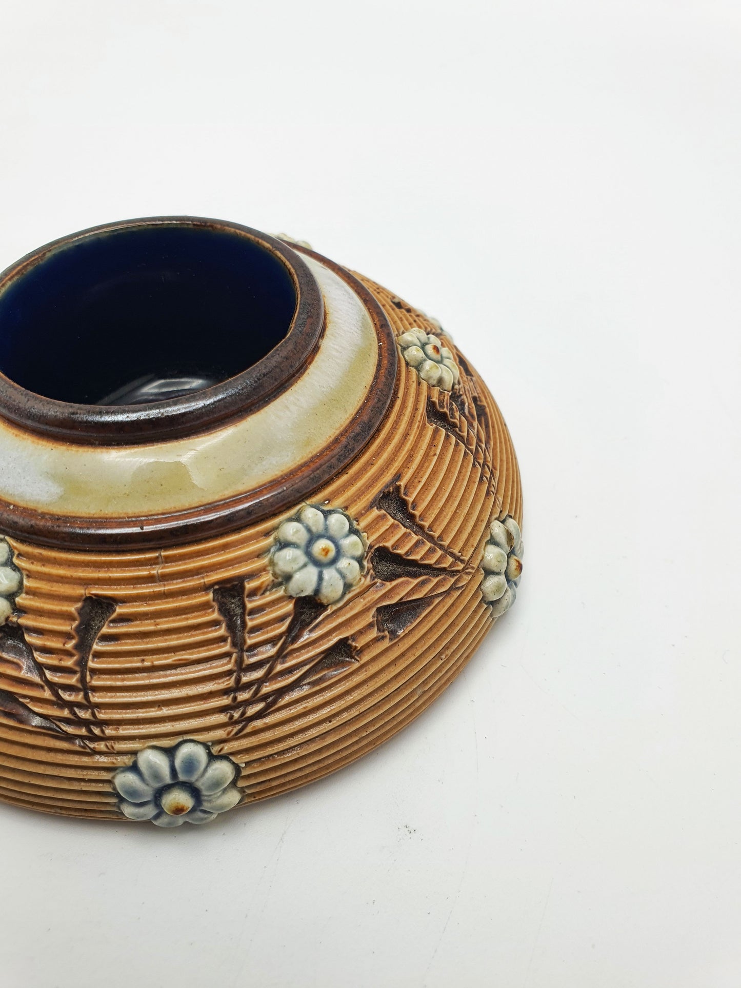 Lovely Antique Doulton Lambeth Stoneware Match Striker with Floral Relief – circa 1890