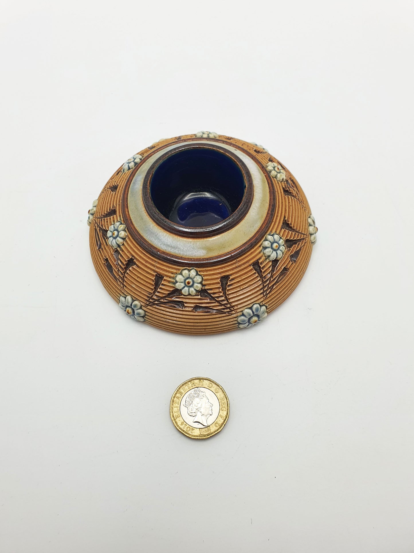 Lovely Antique Doulton Lambeth Stoneware Match Striker with Floral Relief – circa 1890