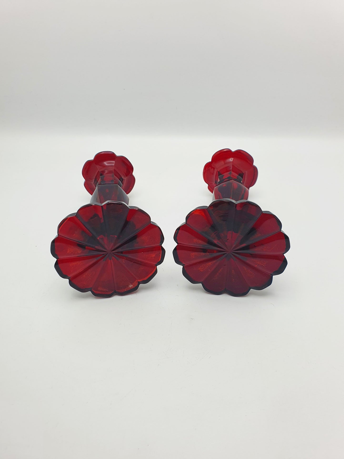 Pair of Antique Continental Ruby Red Cut Glass Candlesticks – circa 1880