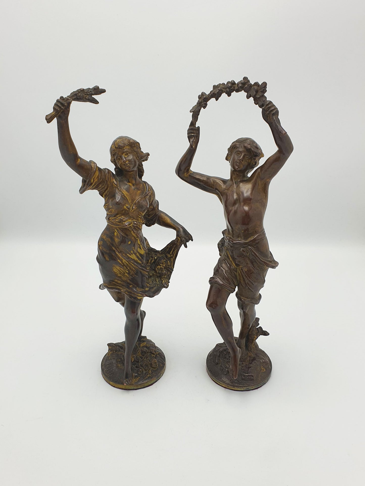 Lovely Pair of Antique French Bronze Harvest Dancers Figurines - circa 1900