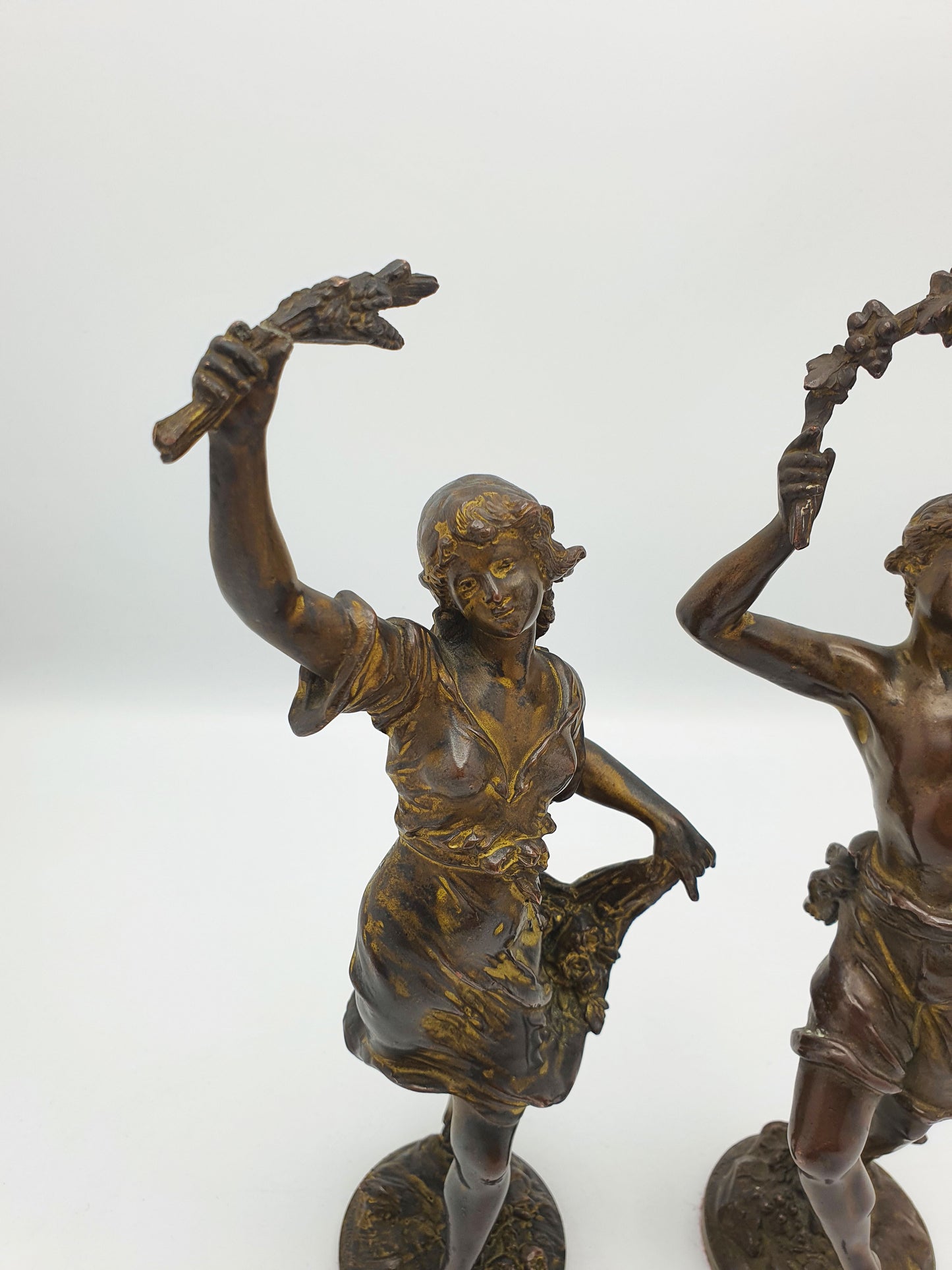 Lovely Pair of Antique French Bronze Harvest Dancers Figurines - circa 1900