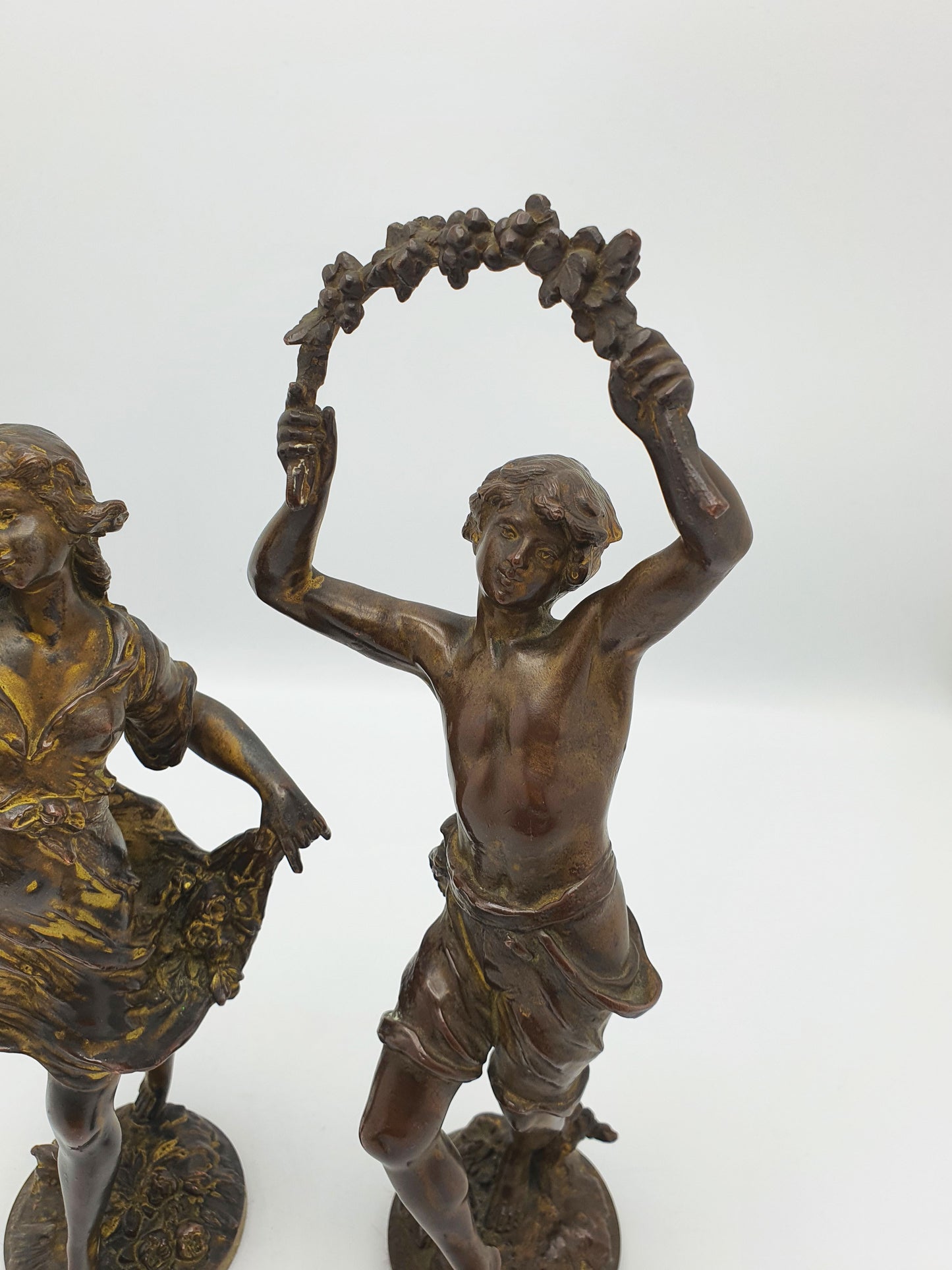Lovely Pair of Antique French Bronze Harvest Dancers Figurines - circa 1900