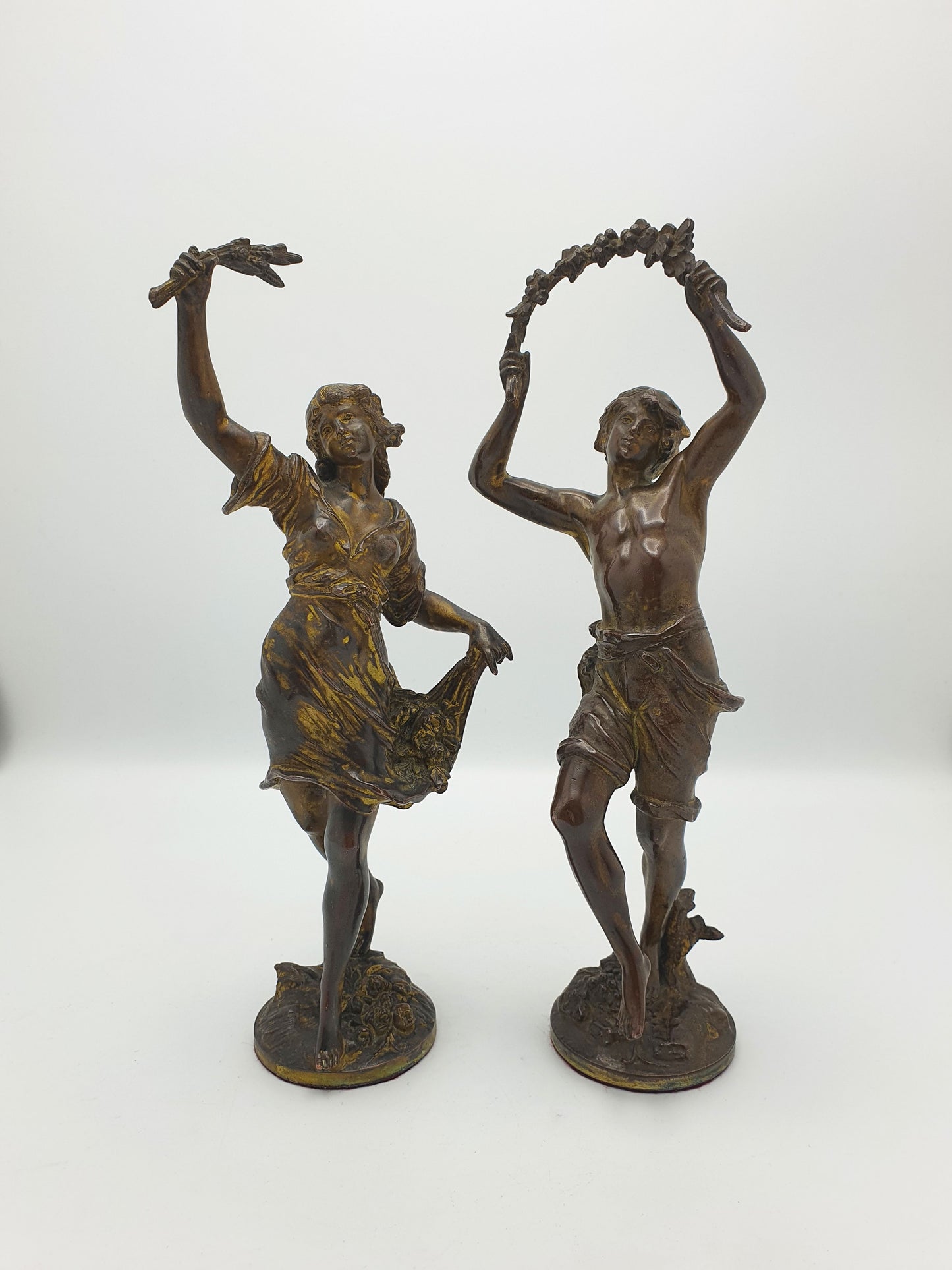 Lovely Pair of Antique French Bronze Harvest Dancers Figurines - circa 1900