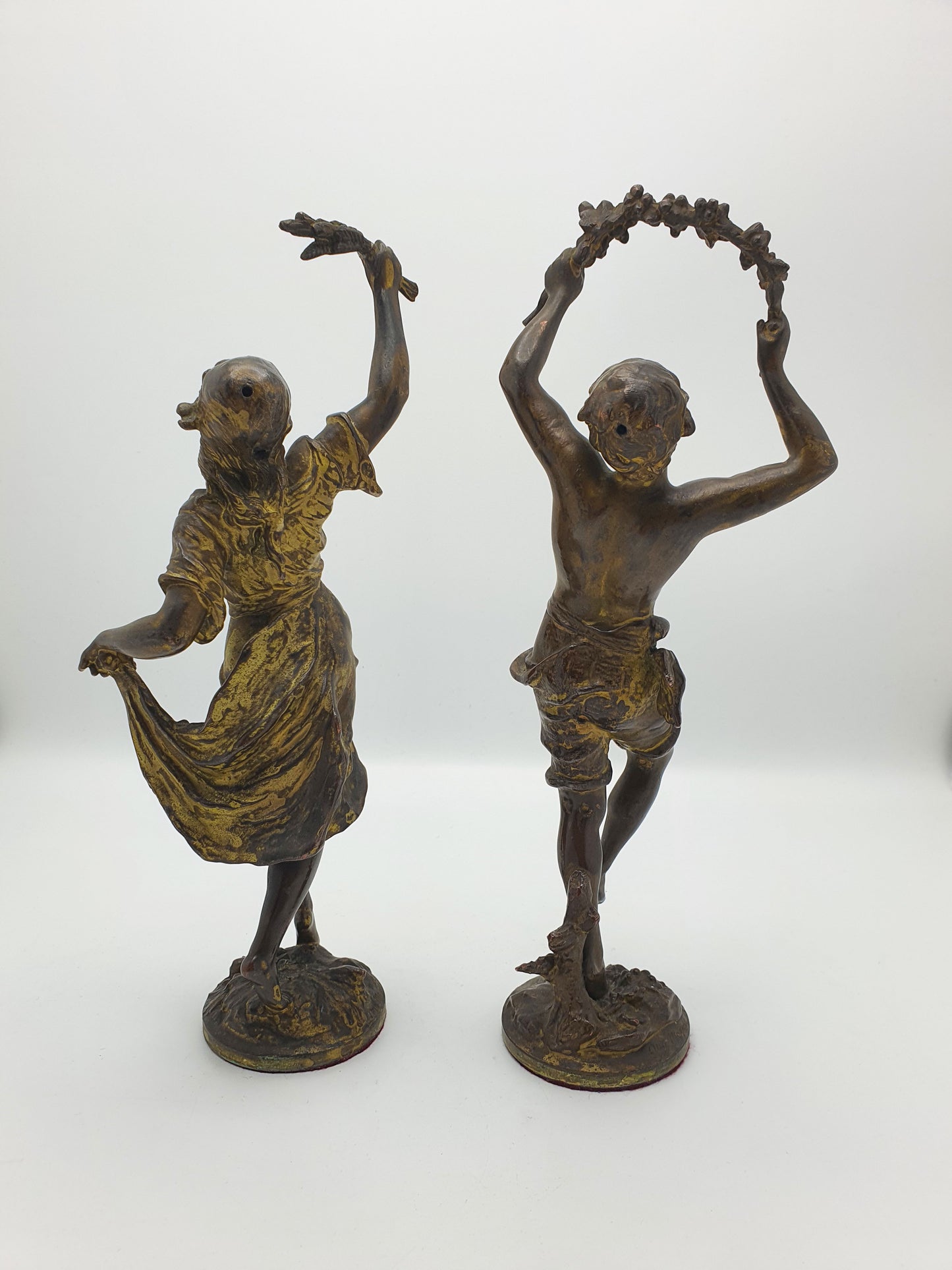 Lovely Pair of Antique French Bronze Harvest Dancers Figurines - circa 1900