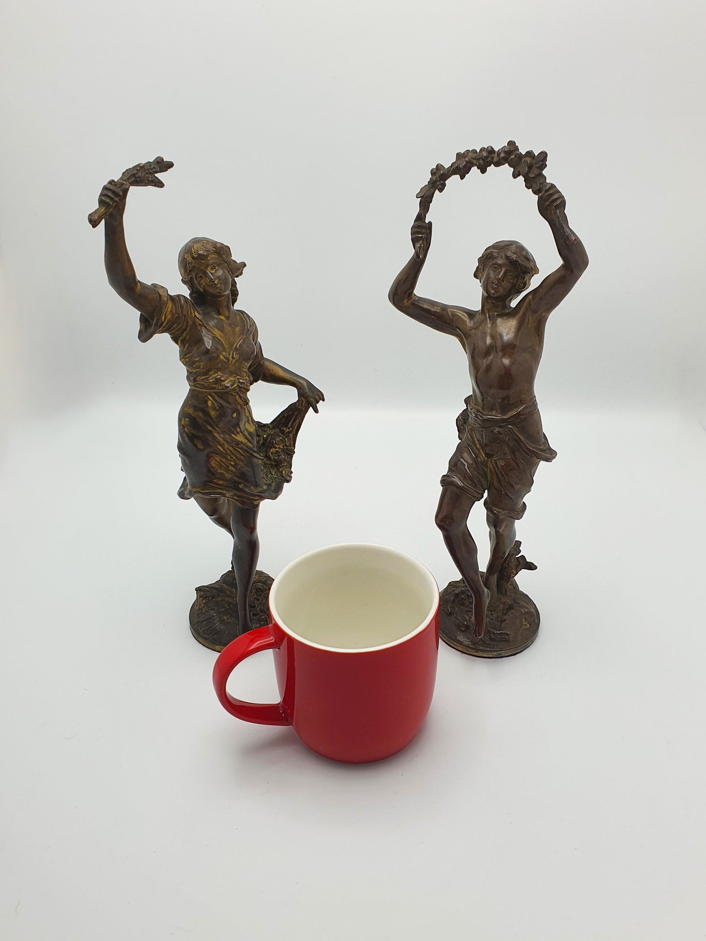 Lovely Pair of Antique French Bronze Harvest Dancers Figurines - circa 1900