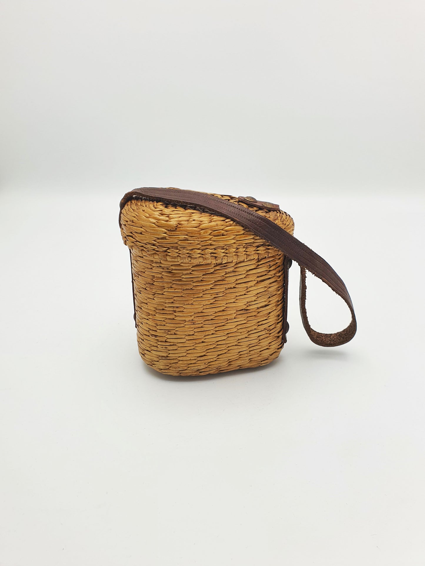 Rare Antique French Vichy Glass with Original Woven Straw & Leather Case – circa 1900