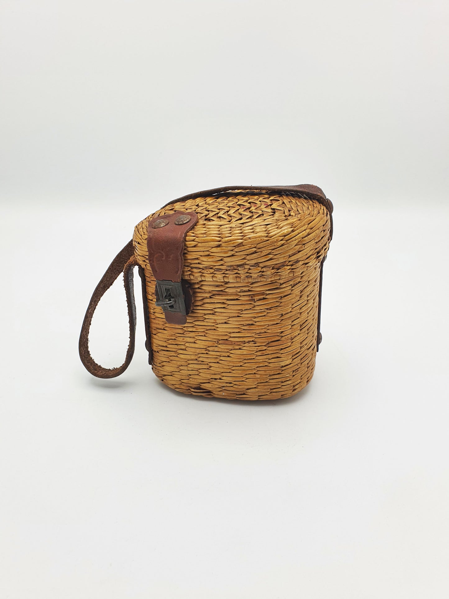 Rare Antique French Vichy Glass with Original Woven Straw & Leather Case – circa 1900